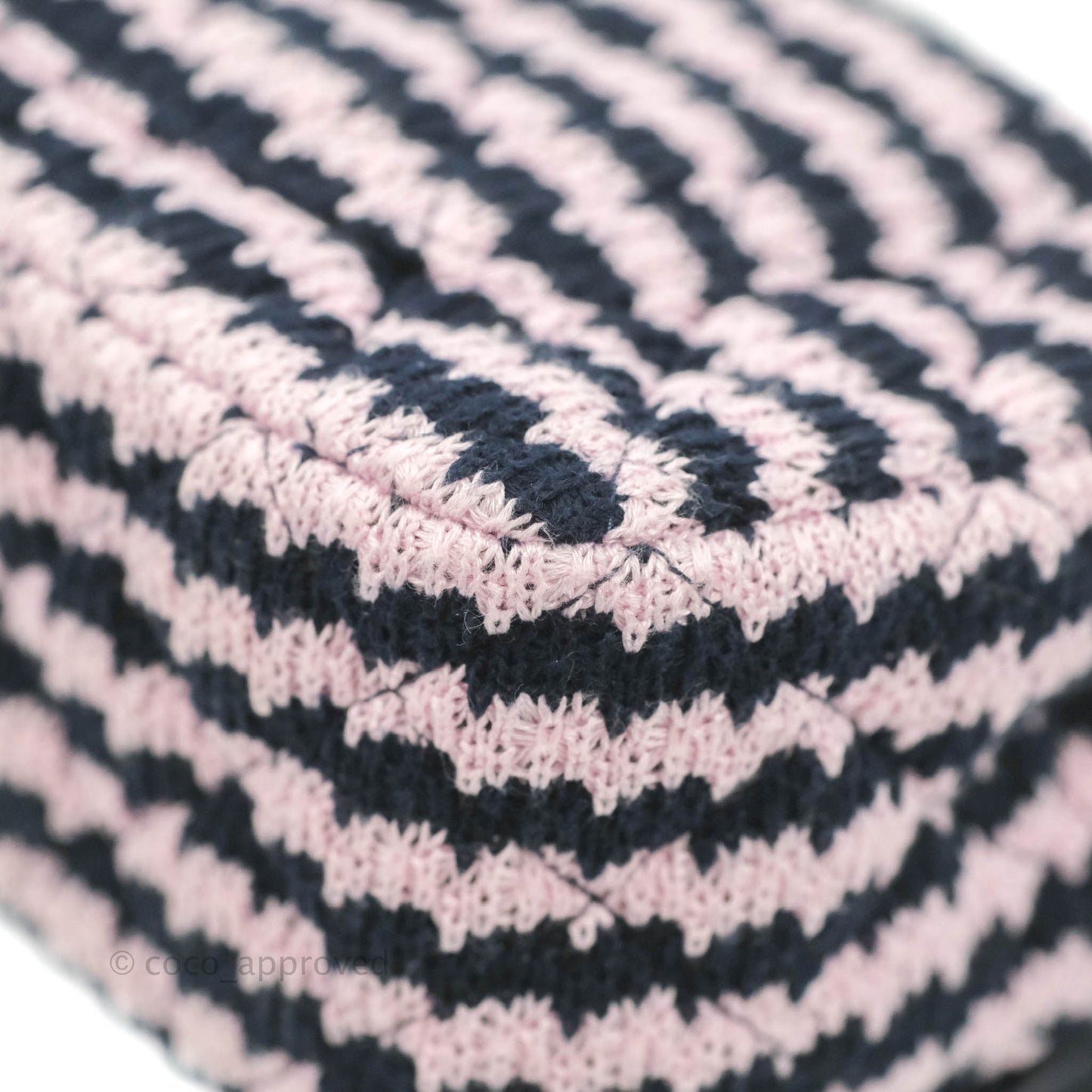 Chanel Mini Rectangular Flap Bag Navy Pink Striped Tweed Silver Hardware