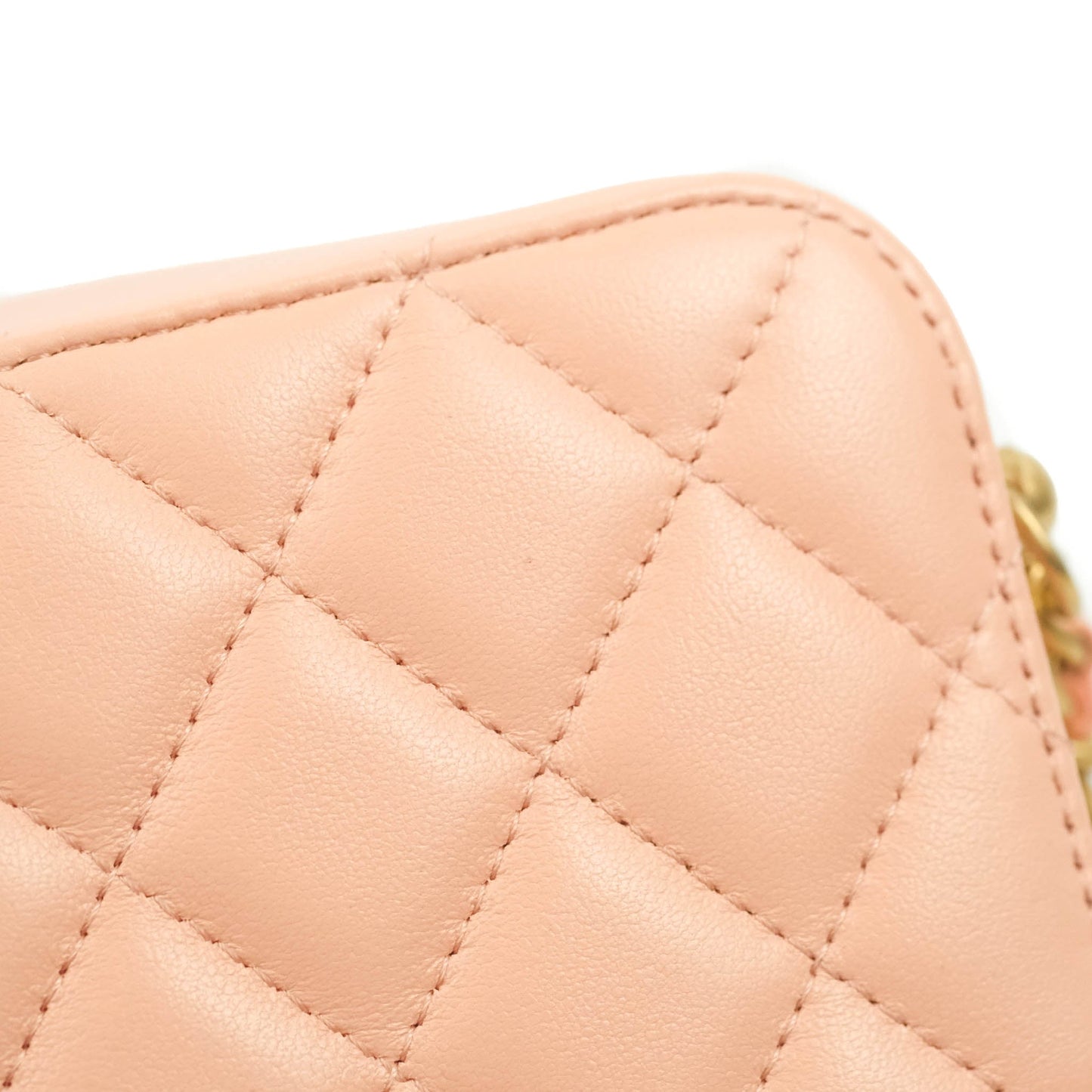 Chanel Mini Pearl Crush Quilted Camera Case Beige Pink Lambskin Aged Gold Hardware