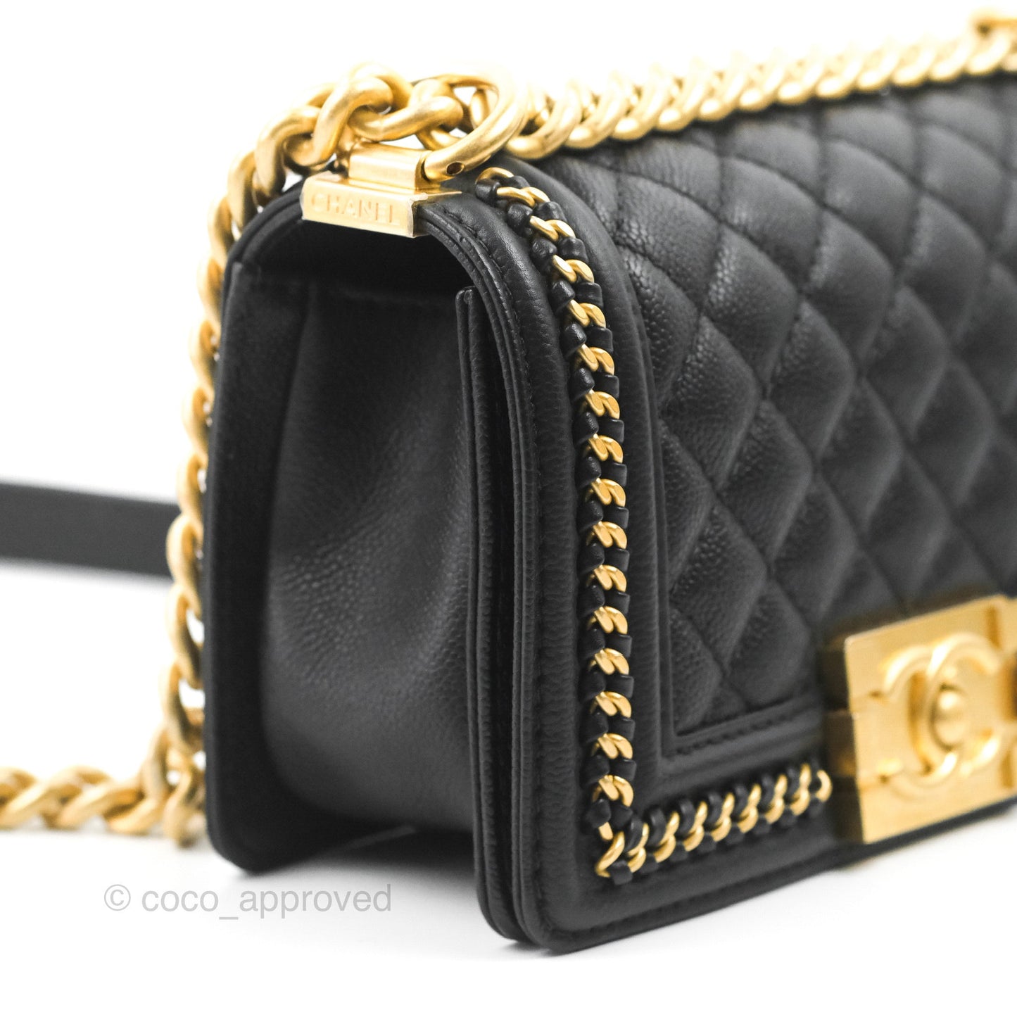 Chanel Small Boy Chain Around Black Caviar Gold Hardware