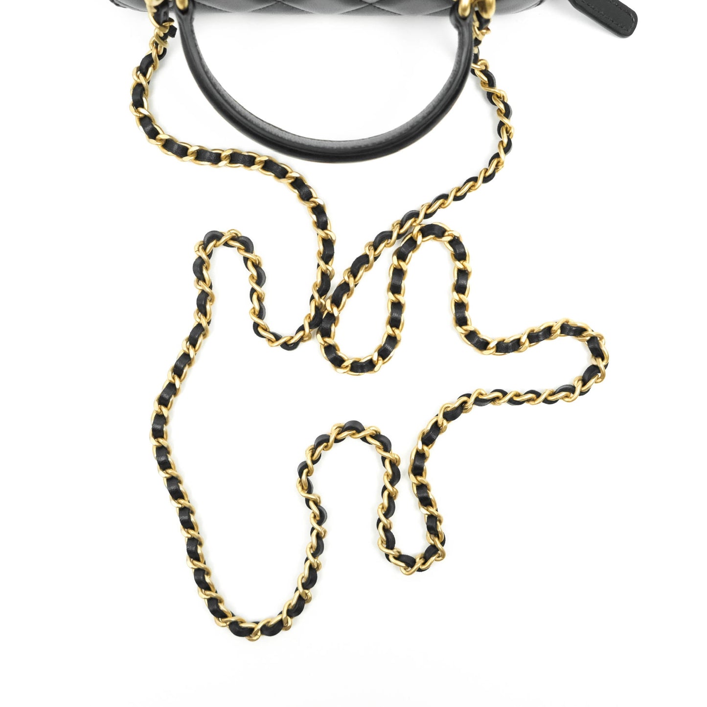 Chanel Classic Vanity Rectangular Top Handle With Chain Black Lambskin Aged Gold Hardware
