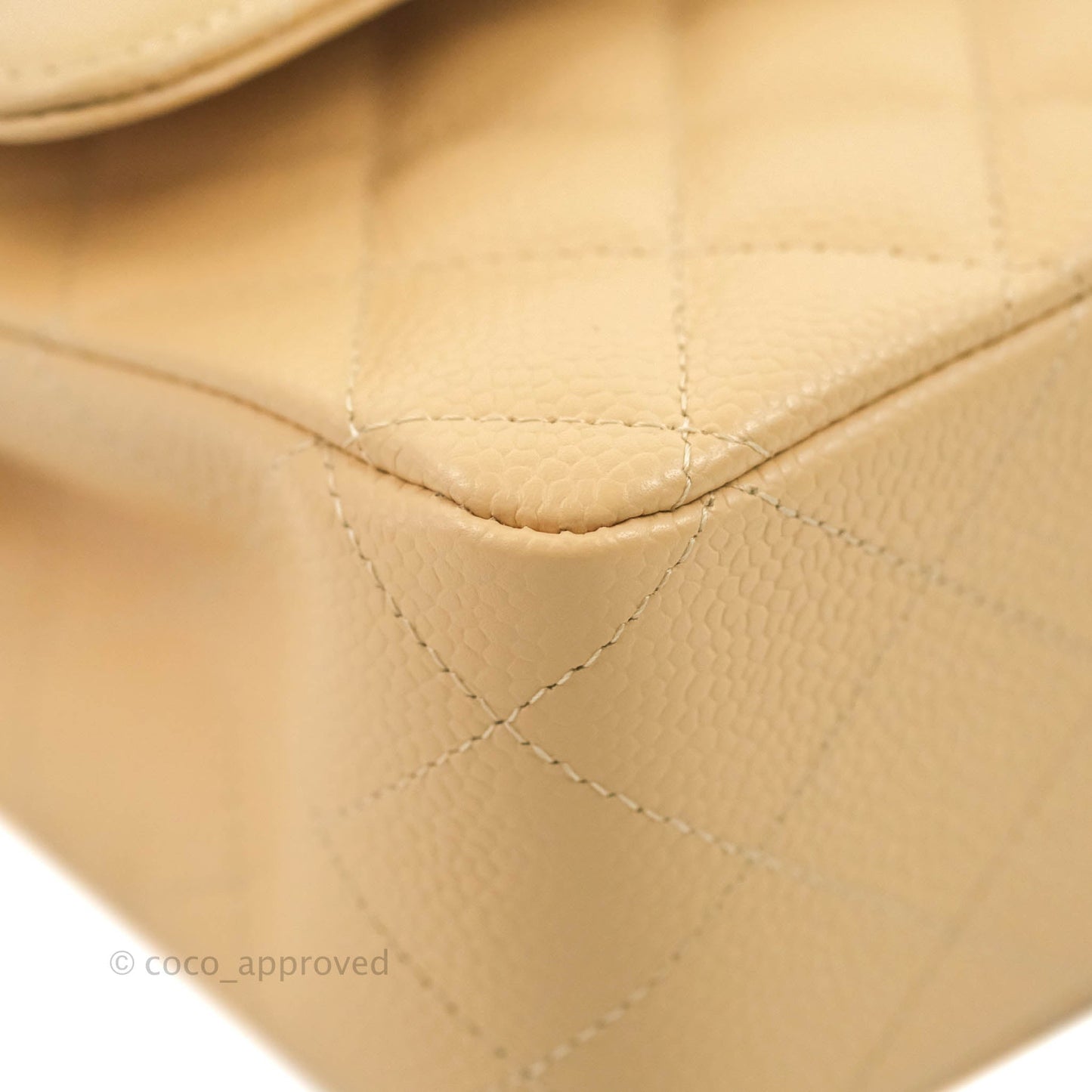 Chanel Classic M/L Medium Flap Quilted Beige Caviar Gold Hardware