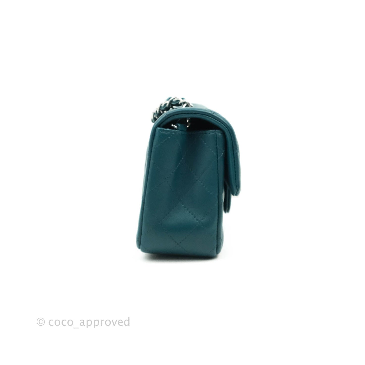 Chanel Quilted Mini Rectangular Lambskin Teal Silver Hardware