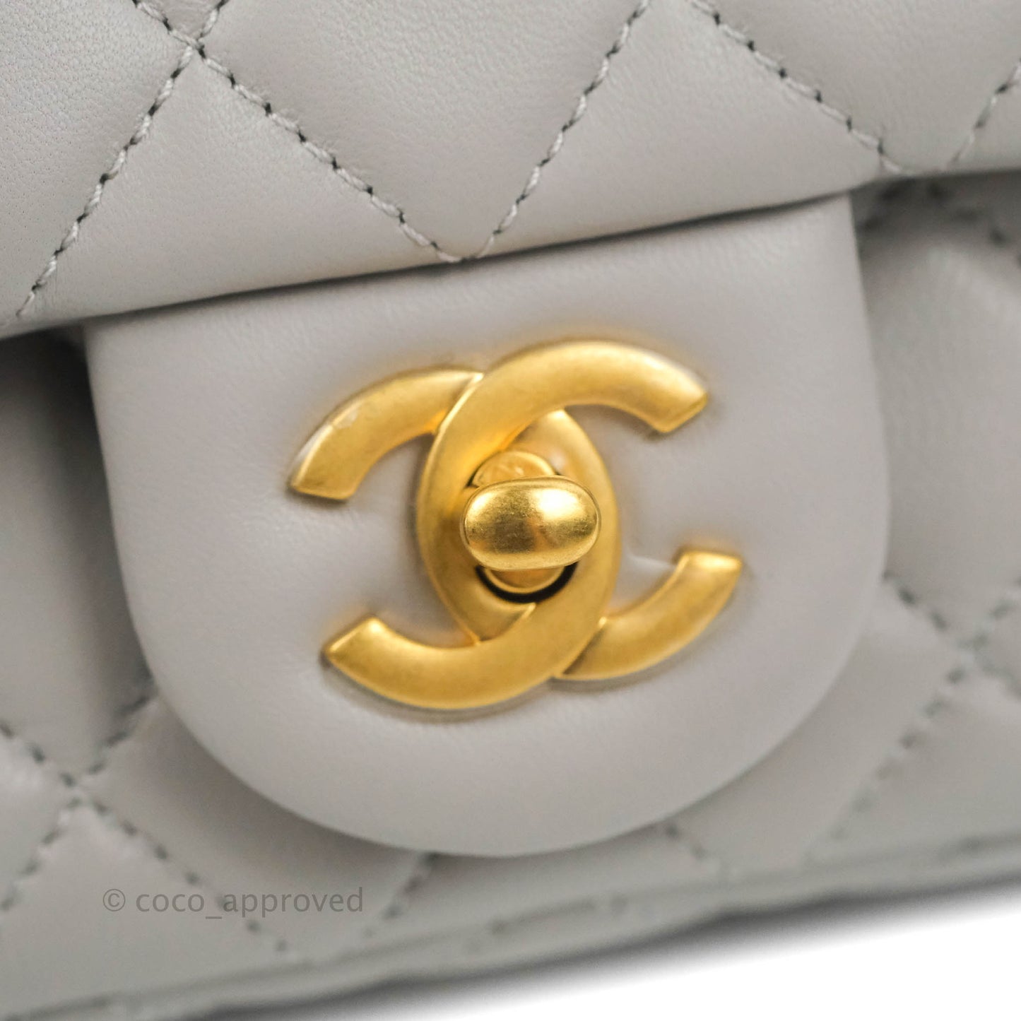 Chanel Mini Rectangular Pearl Crush Quilted Light Grey Lambskin Aged Gold Hardware 22B