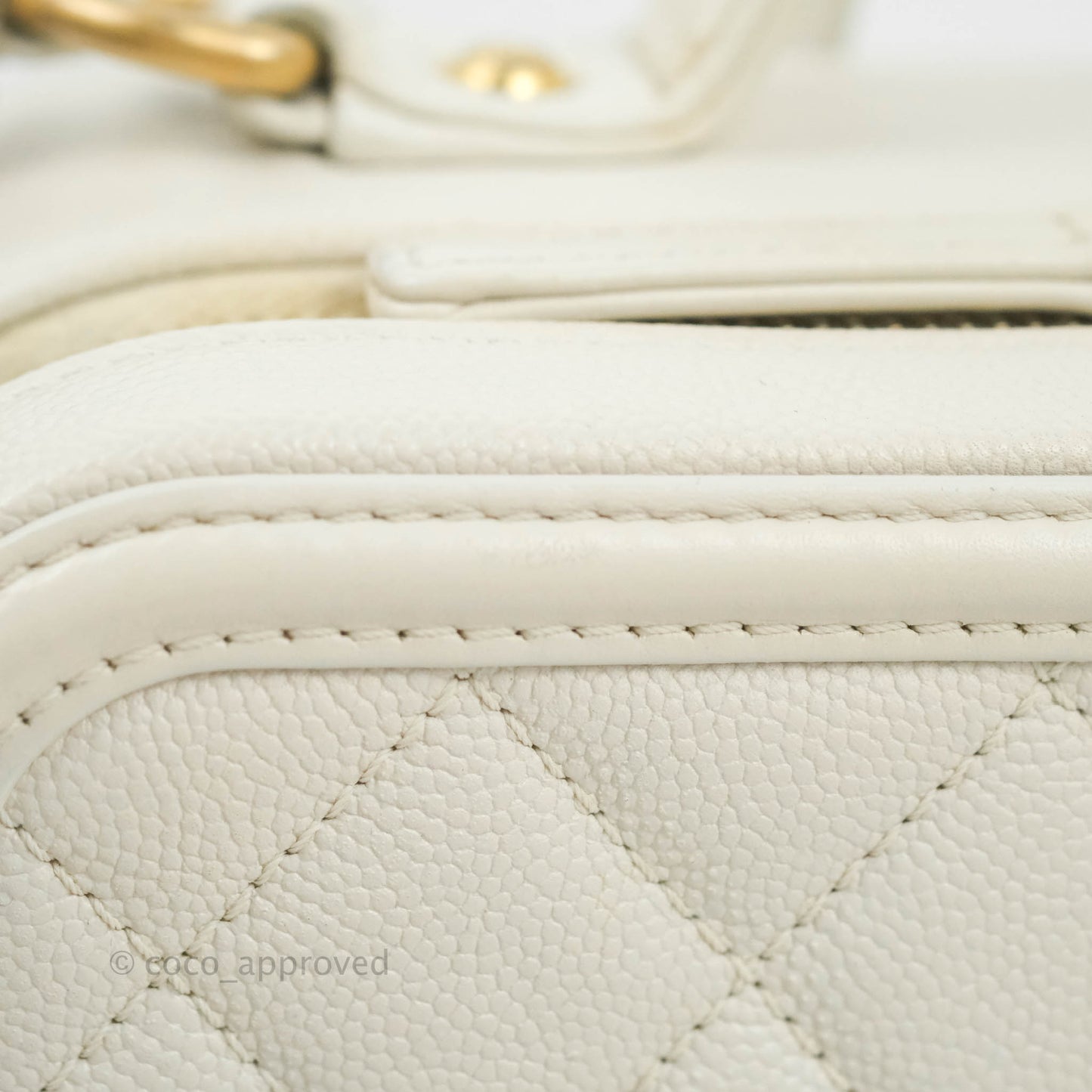 Chanel Quilted Medium CC Filigree Vanity Case White Caviar Aged Gold Hardware