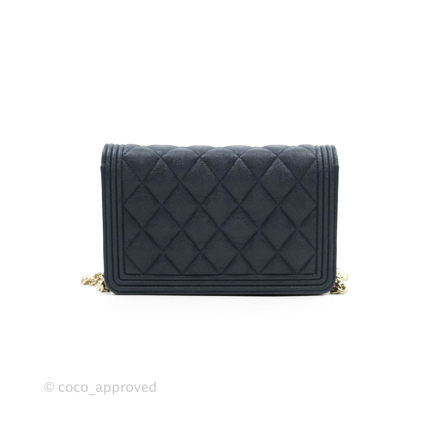 Chanel Quilted Boy Wallet on Chain WOC Navy Caviar Gold Hardware