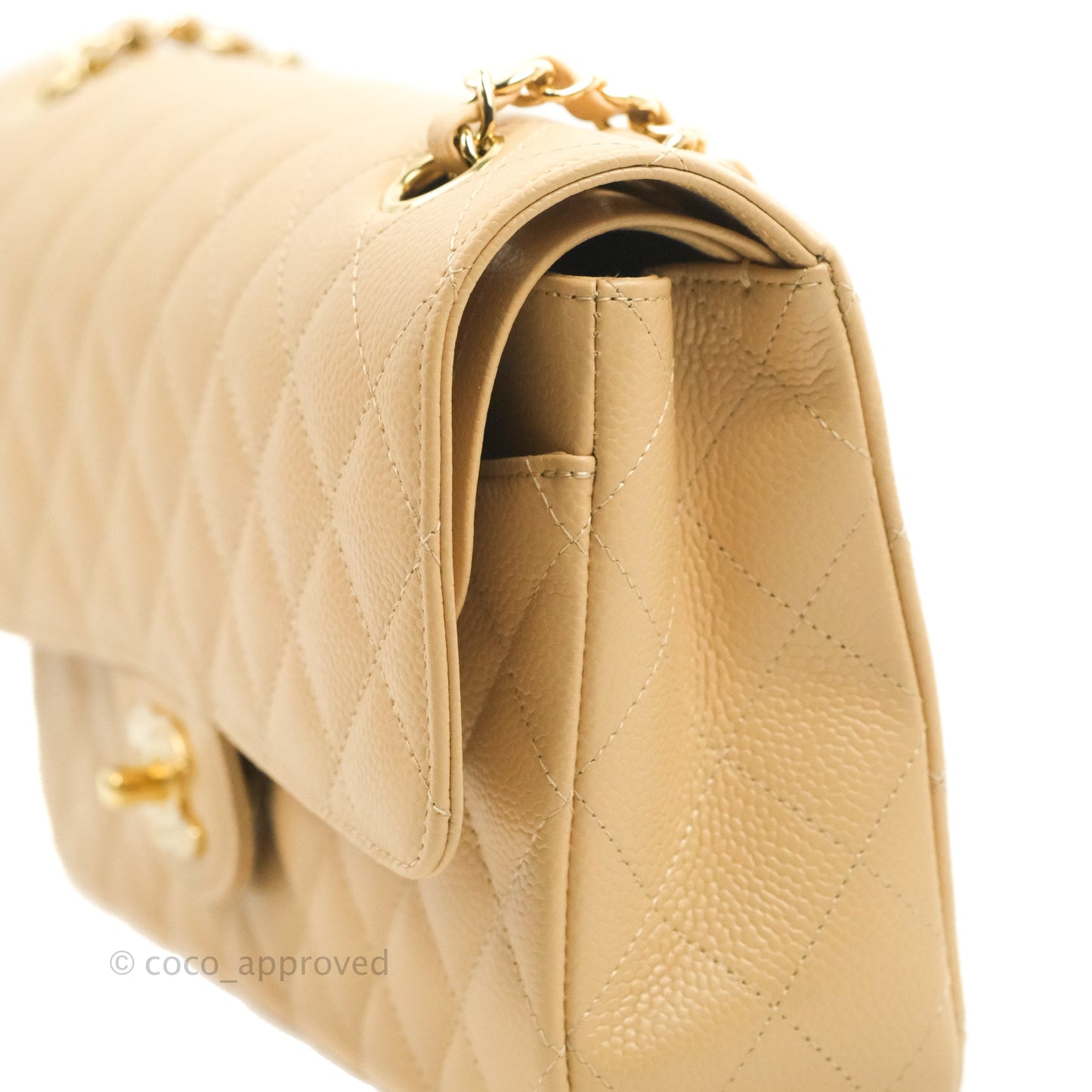 Chanel Classic M/L Medium Flap Quilted Beige Caviar Gold Hardware