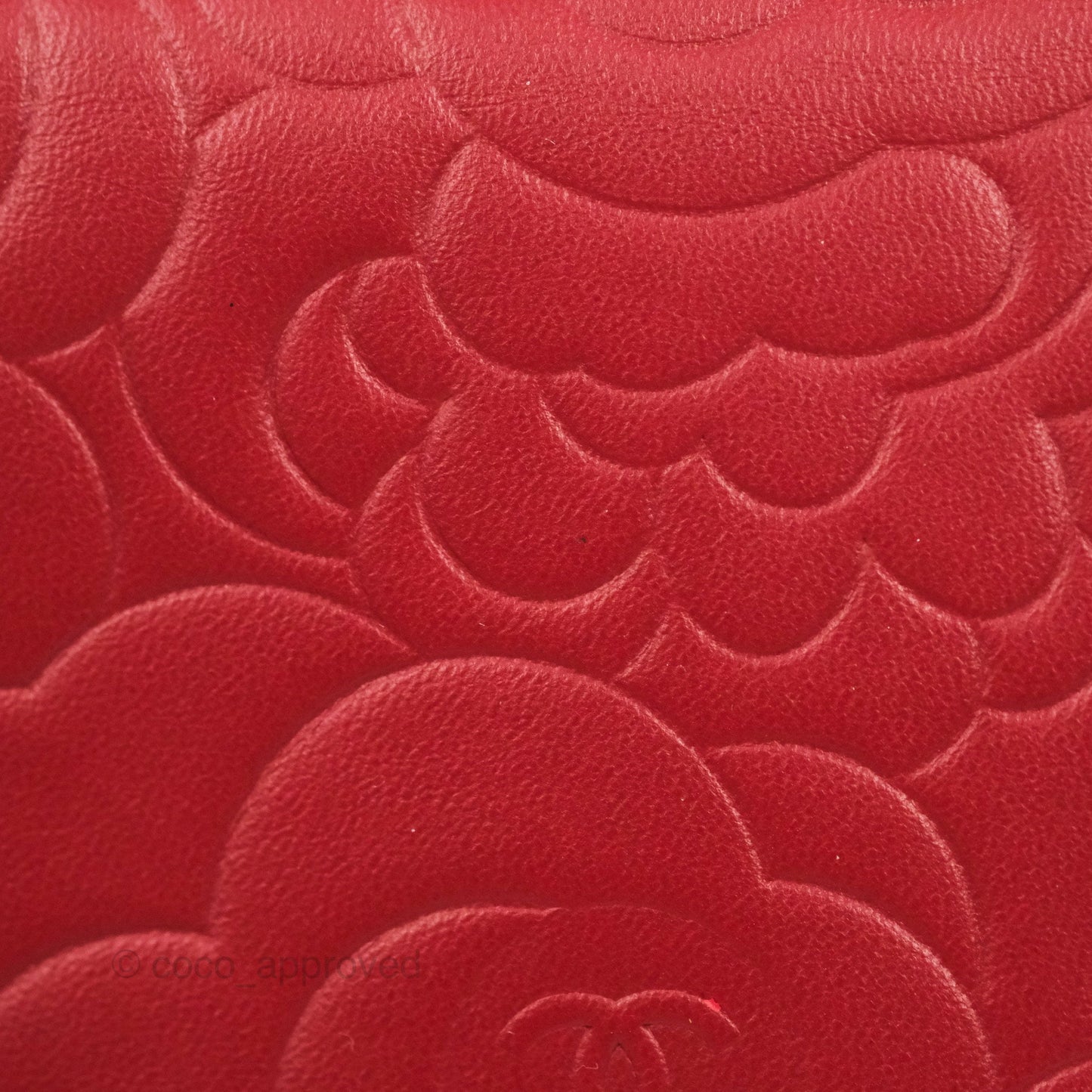 Chanel Camellia Embossed Wallet On Chain WOC Red Lambskin Silver Hardware