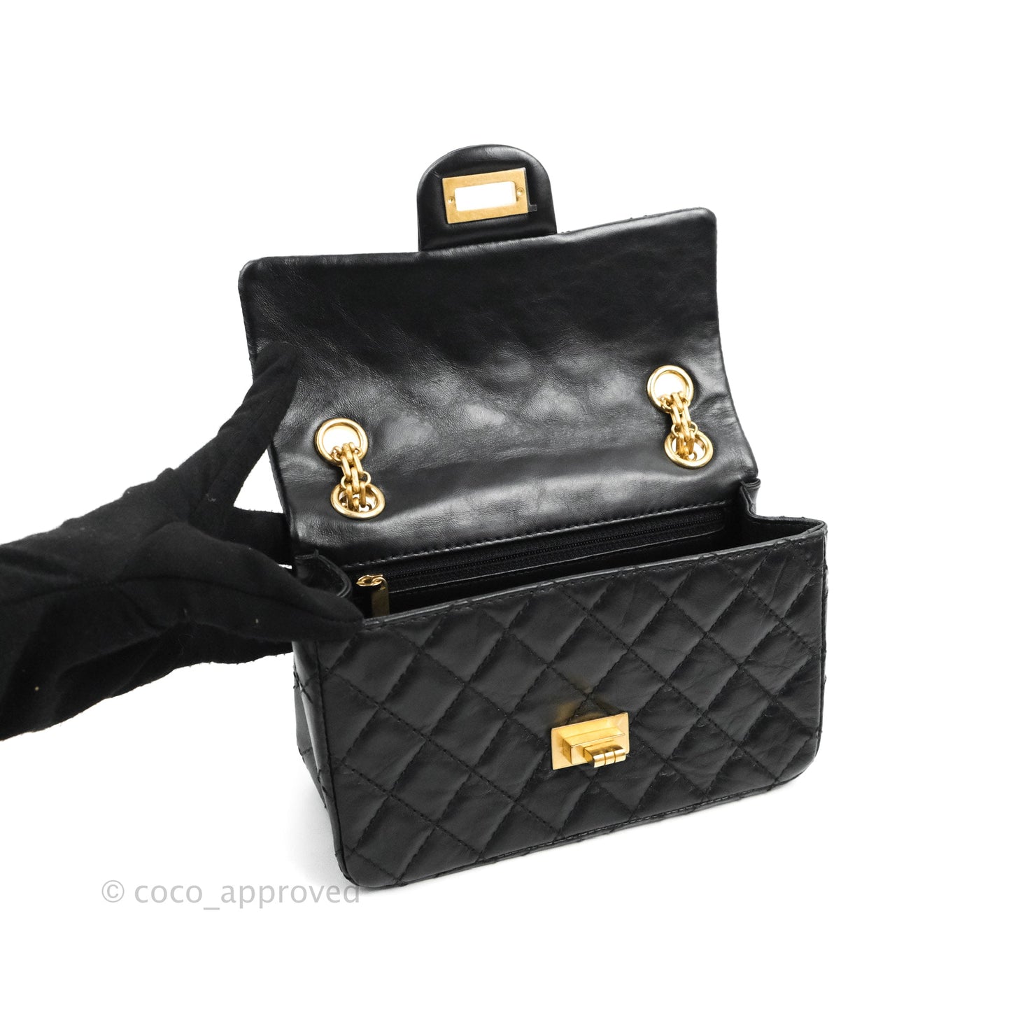 Chanel Mini Reissue 224 Black Aged Calfskin Aged Gold Hardware