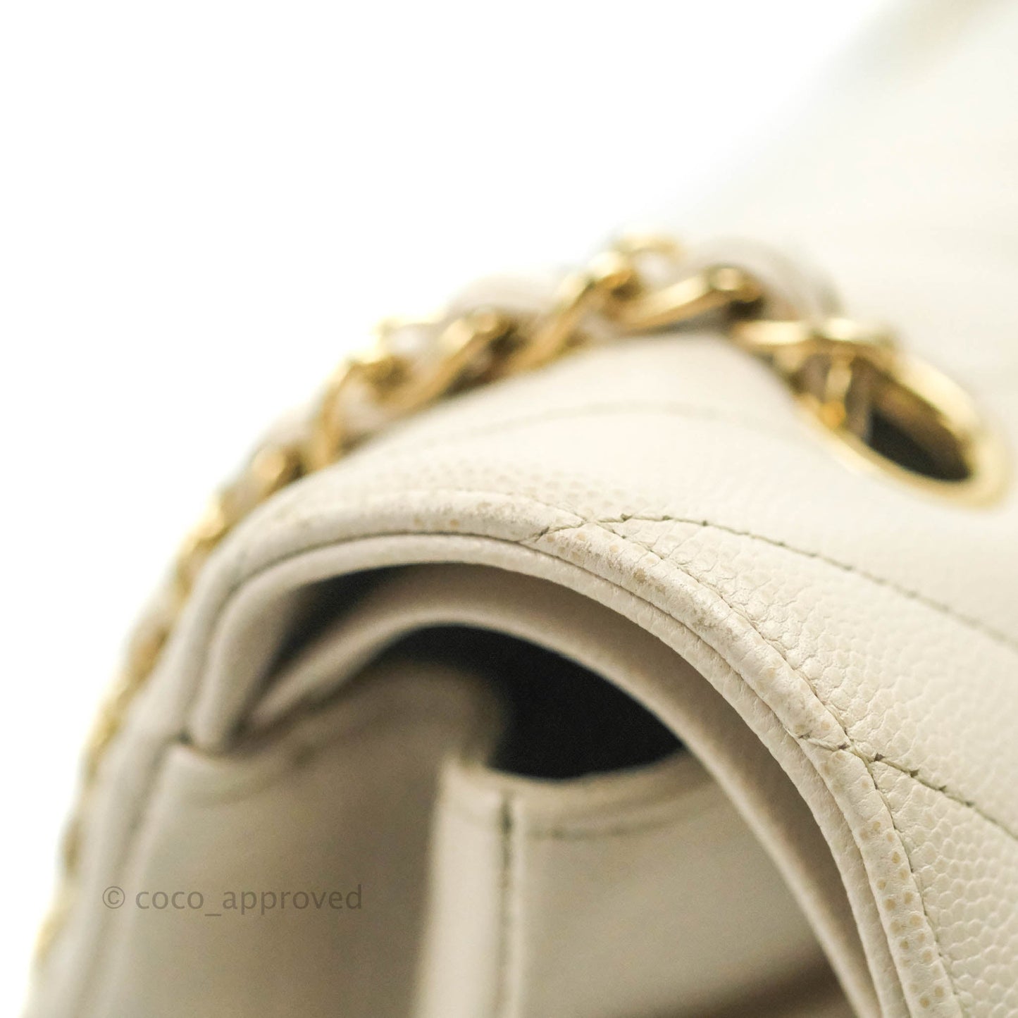 Chanel Classic M/L Medium Double Flap Chevron Ivory Caviar Gold Hardware