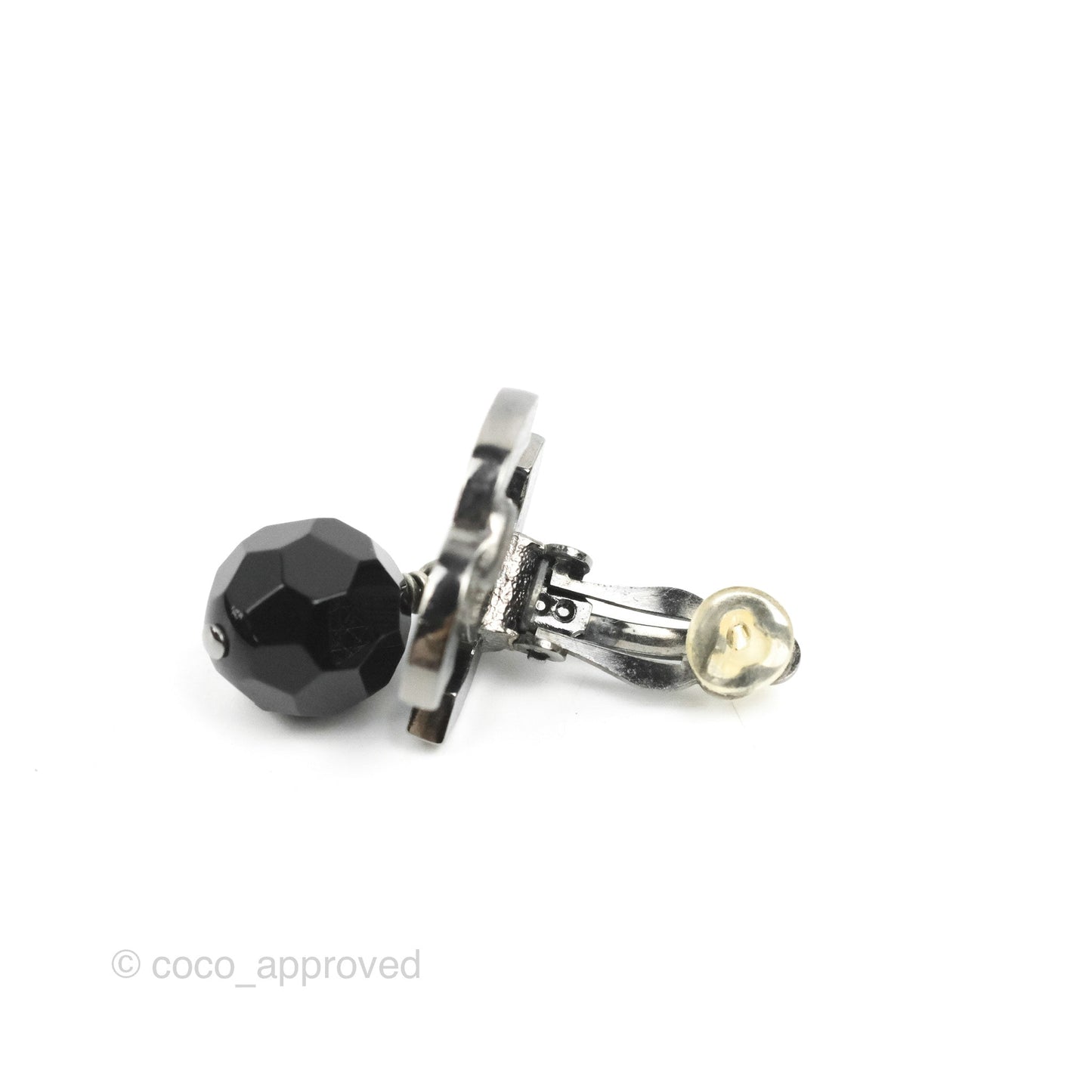 Chanel CC Black Resin Sphere Drop Ear Clip Gun Metal 12V