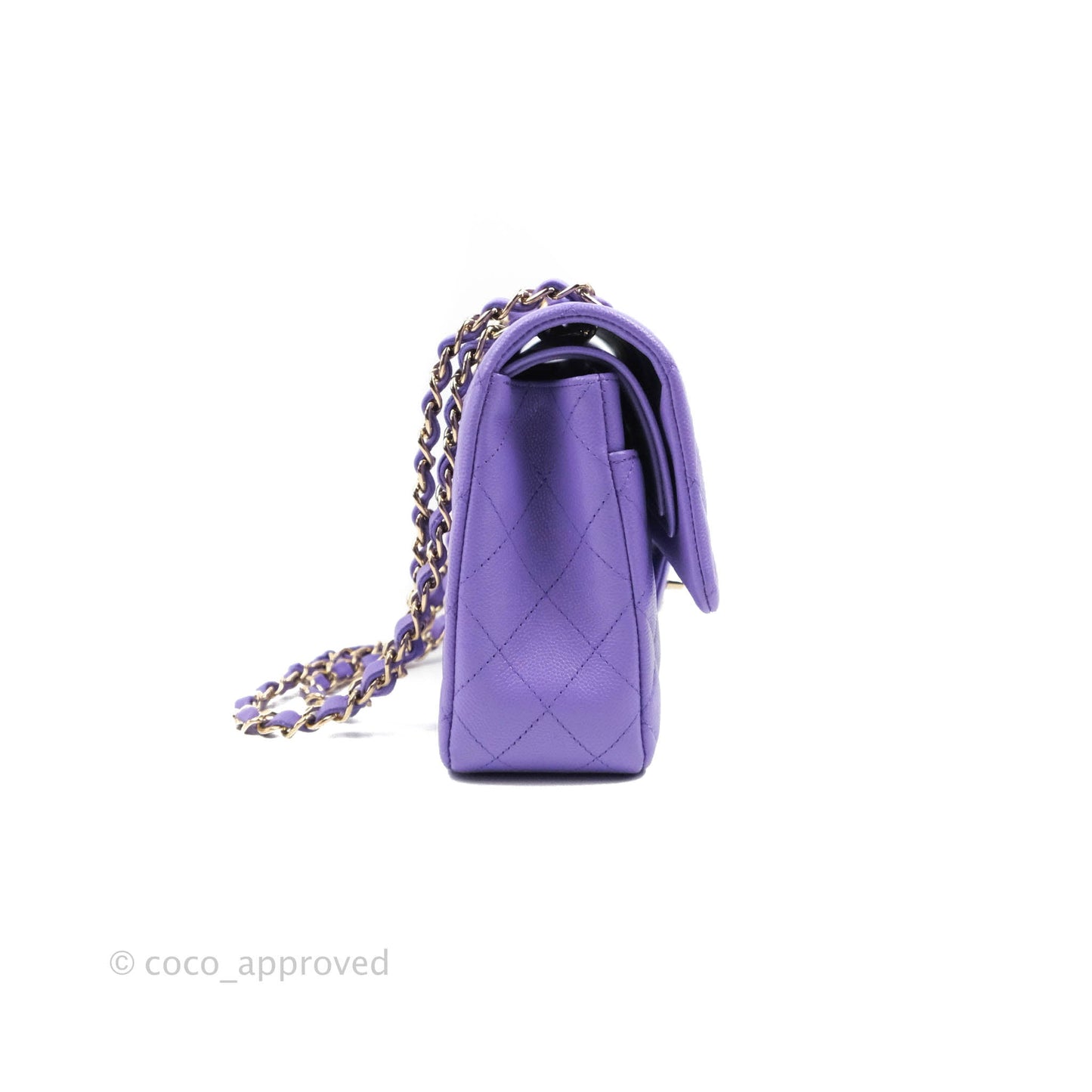 Chanel Classic M/L Medium Flap Quilted Purple Caviar Gold Hardware 20S