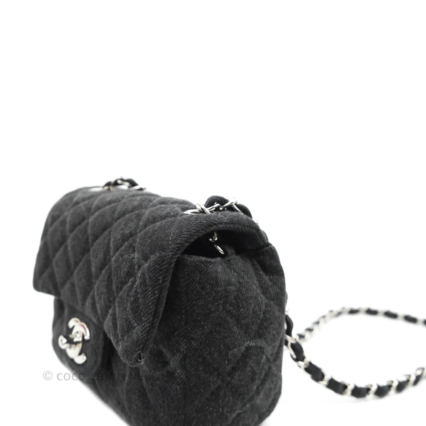 Chanel Quilted Mini Square Black Denim Silver Hardware