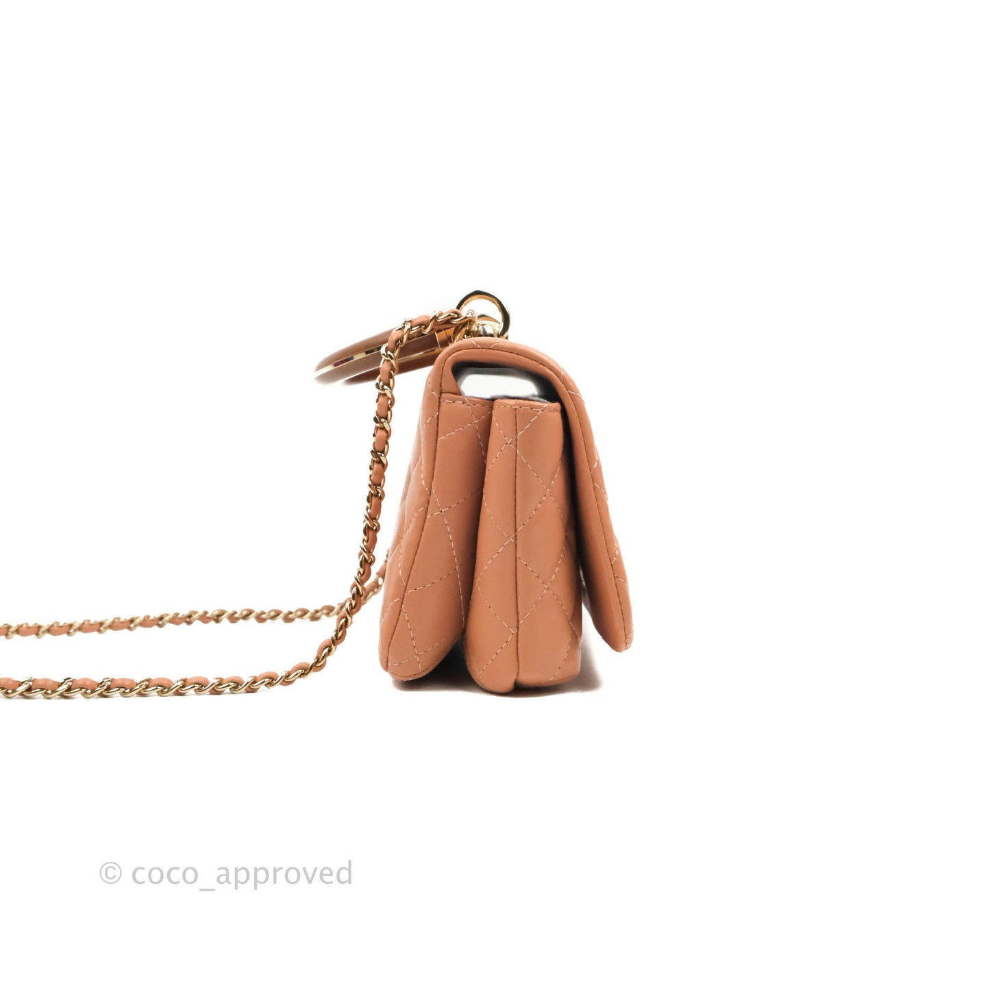 Chanel Quilted Knock On Wood Top Handle Bag Beige Pink Lambskin Gold Hardware
