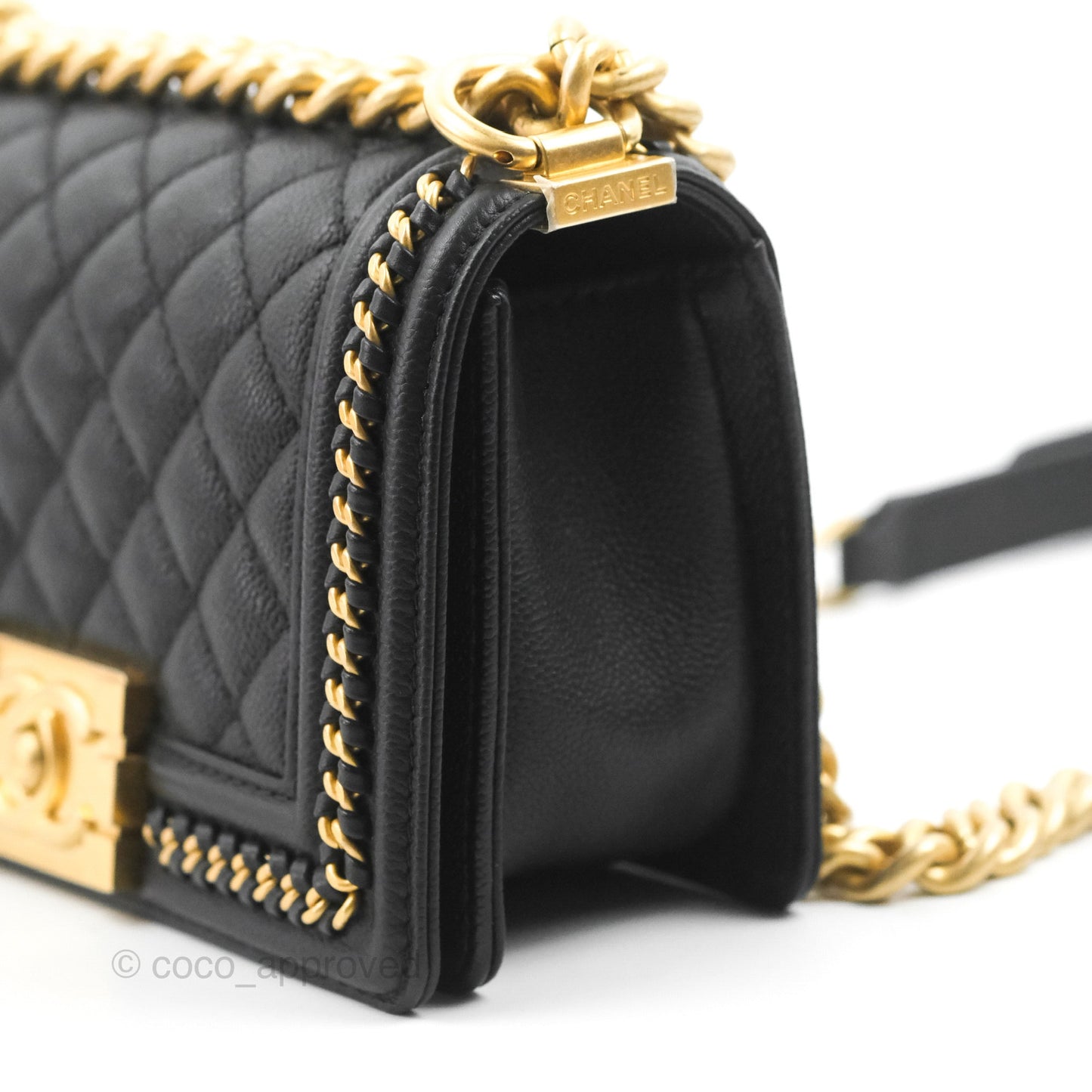 Chanel Small Boy Chain Around Black Caviar Gold Hardware