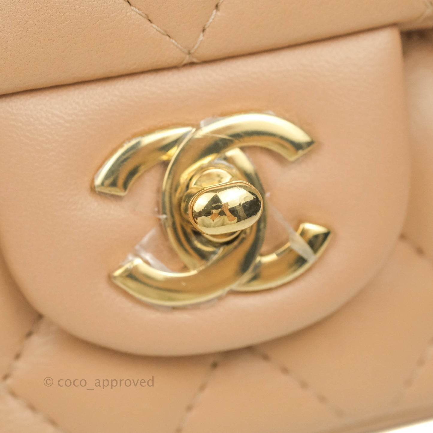 Chanel Quilted Mini Rectangular Flap Beige Lambskin Gold Hardware