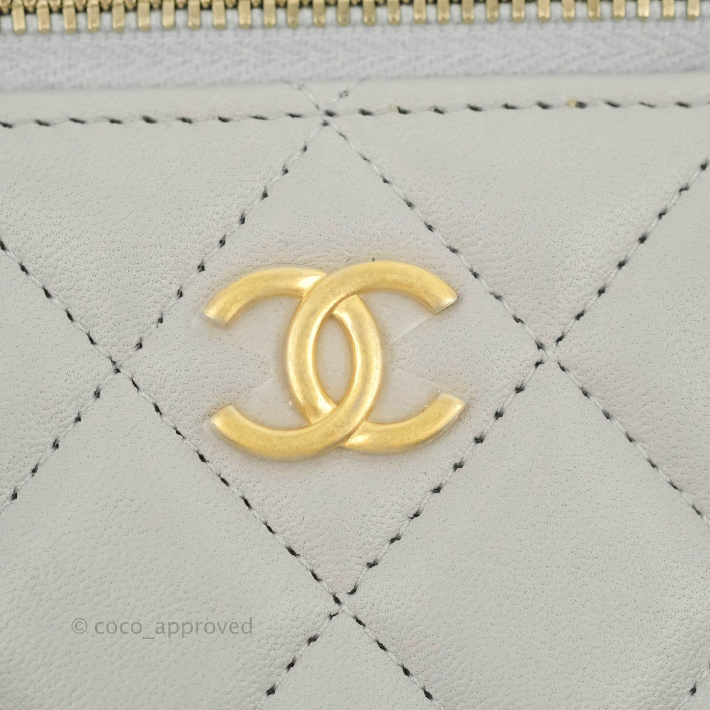 Chanel Classic Vanity Rectangular Top Handle With Chain Grey Lambskin Aged Gold Hardware