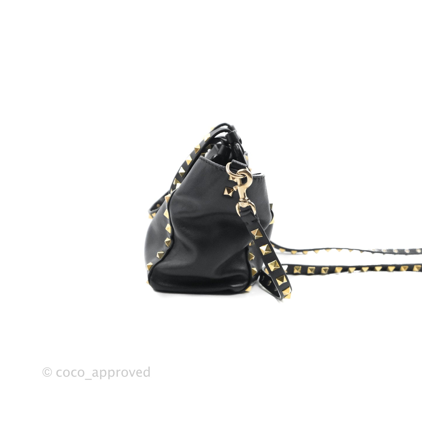 Valentino Garavani Mini Trapeze Rockstud Black Grained Calfskin Gold Hardware