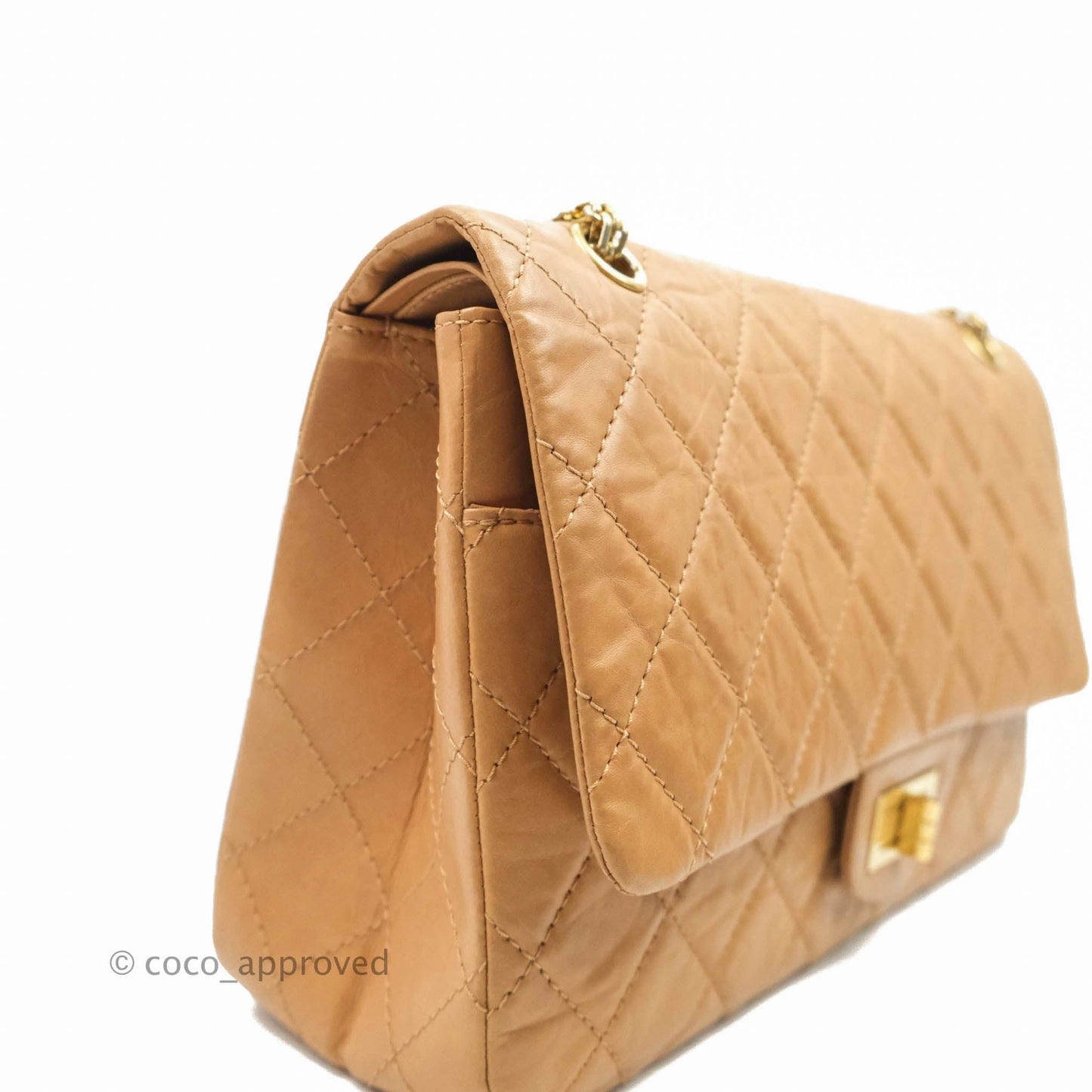 Chanel Quilted Reissue 227 Flap Beige Calfskin Aged Gold Hardware