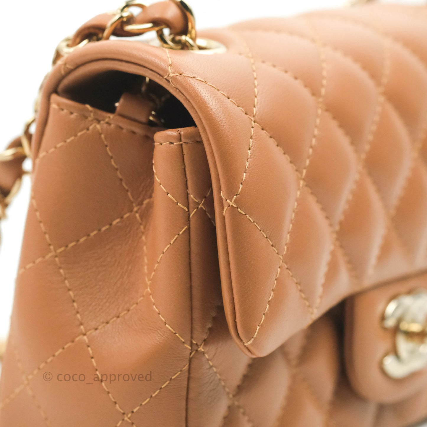 Chanel Quilted Mini Rectangular Flap Caramel Lambskin Gold Hardware 22S