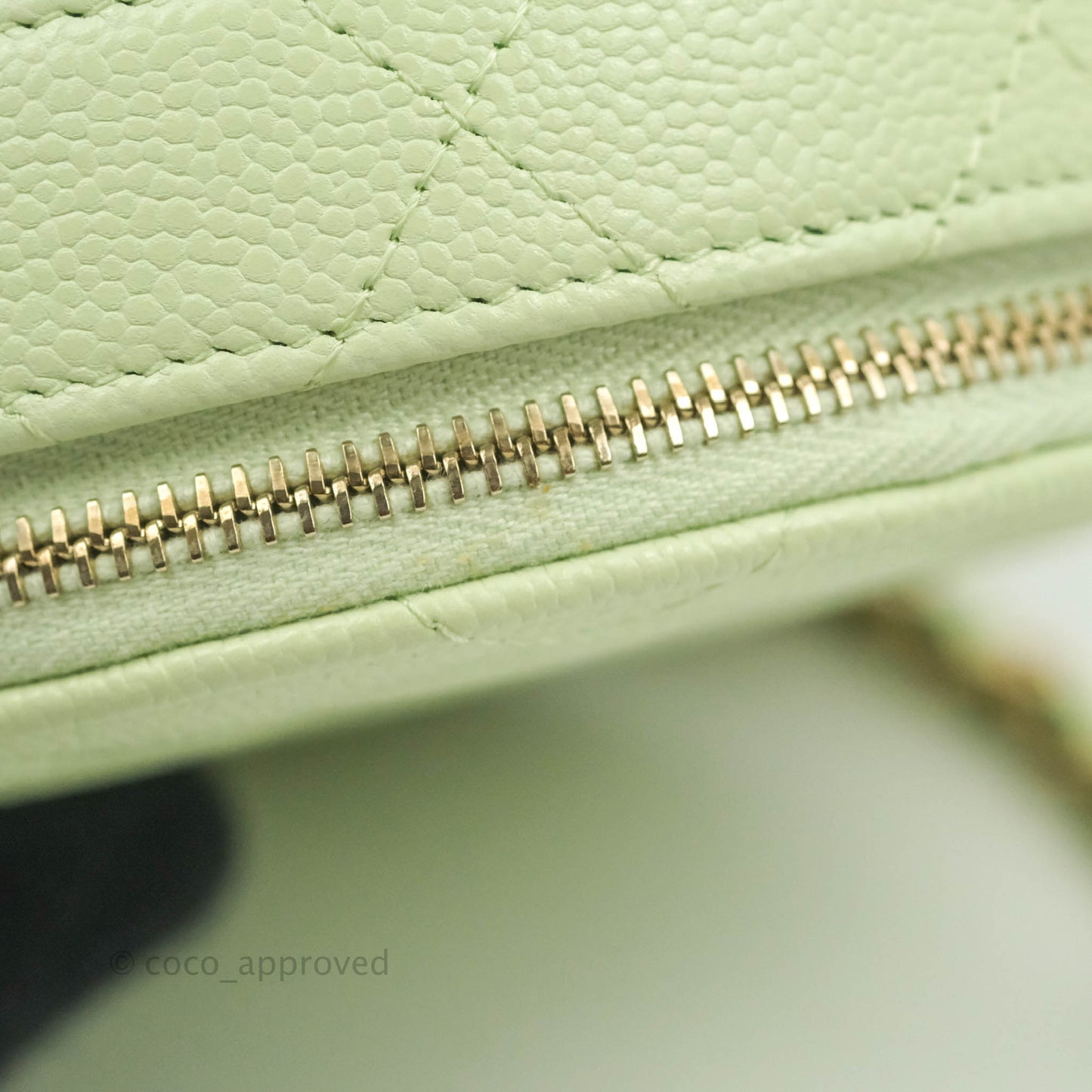 Chanel Mini Round Vanity Bag Handle With Care Light Green Caviar 22C