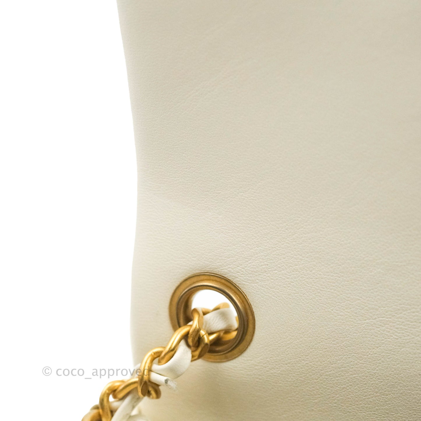 Chanel Mini Rectangular Pearl Crush Quilted White Lambskin Aged Gold Hardware