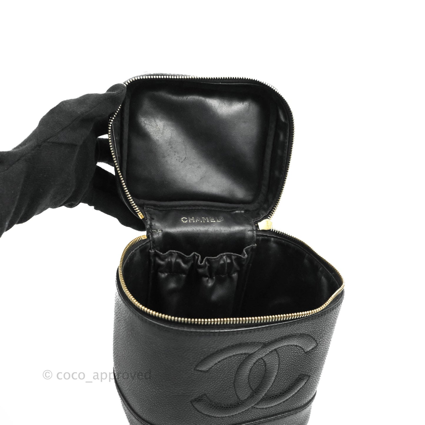 Chanel Vintage Vanity Case Black Caviar Gold Hardware