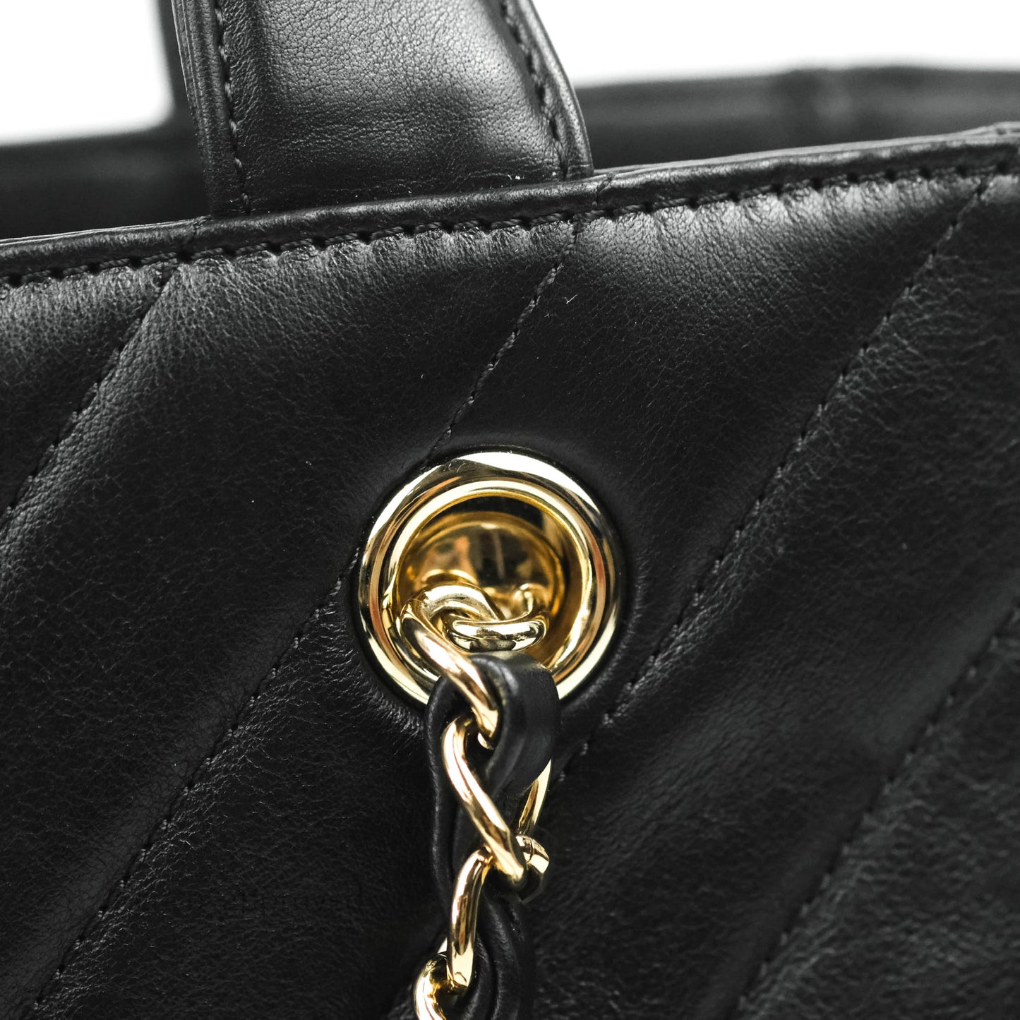 Chanel Small Chevron Tote Bag Black Calfskin Gold Hardware