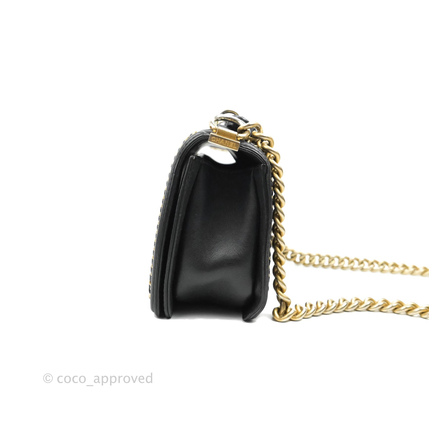 Chanel Quilted Medium Boy With Handle Black Calfskin Aged Gold Hardware
