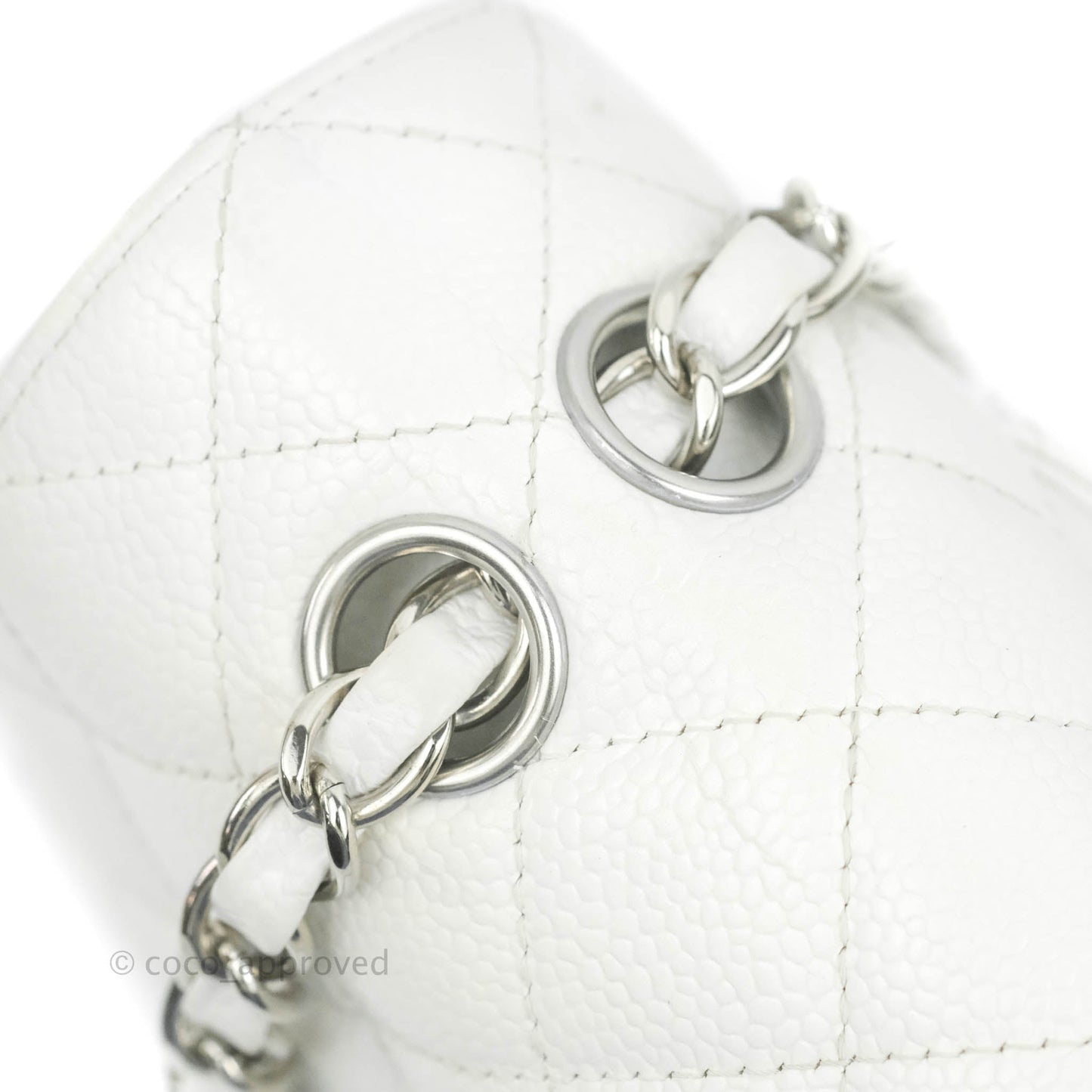 Chanel Classic M/L Medium Double Flap White Caviar Silver Hardware
