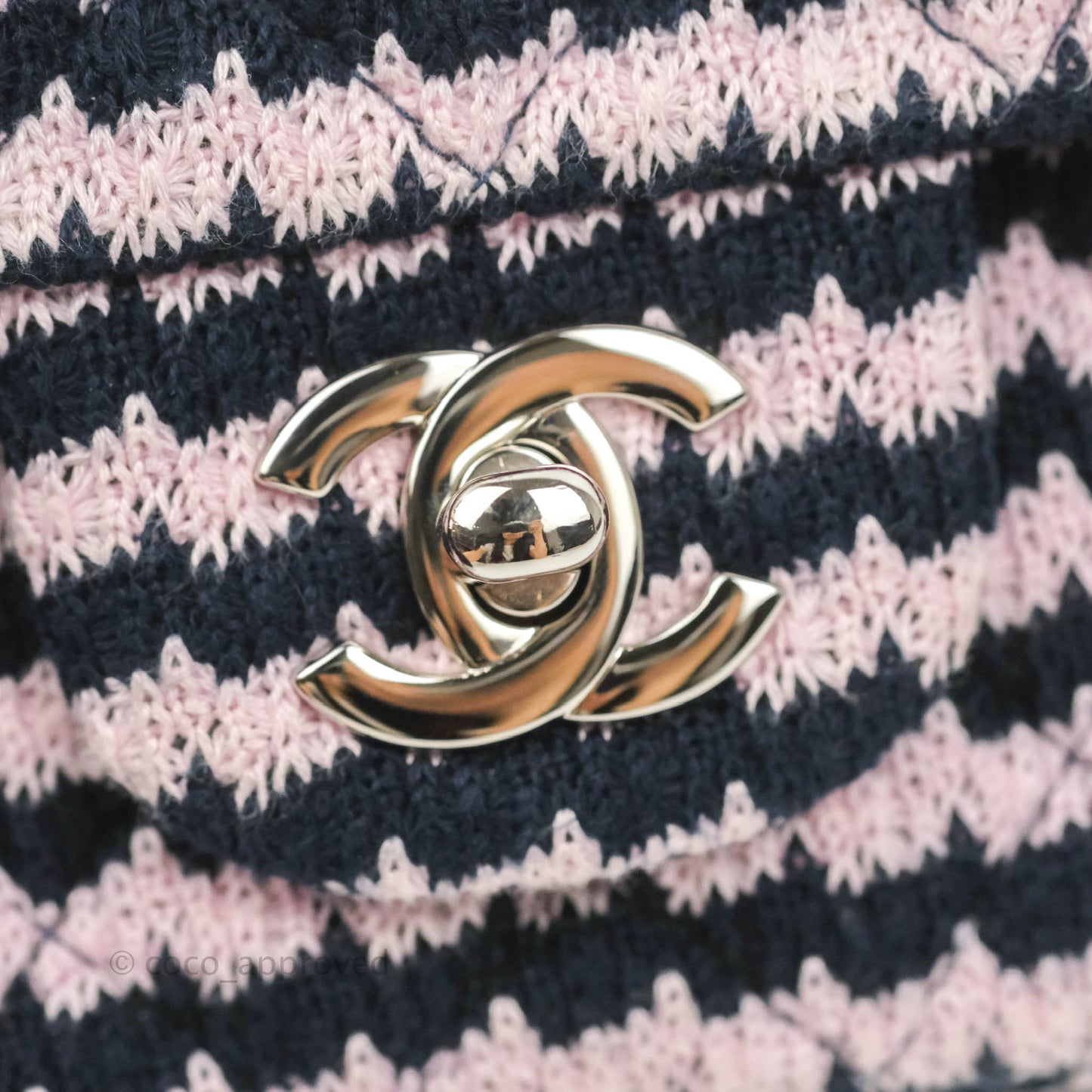 Chanel Mini Rectangular Flap Bag Navy Pink Striped Tweed Silver Hardware