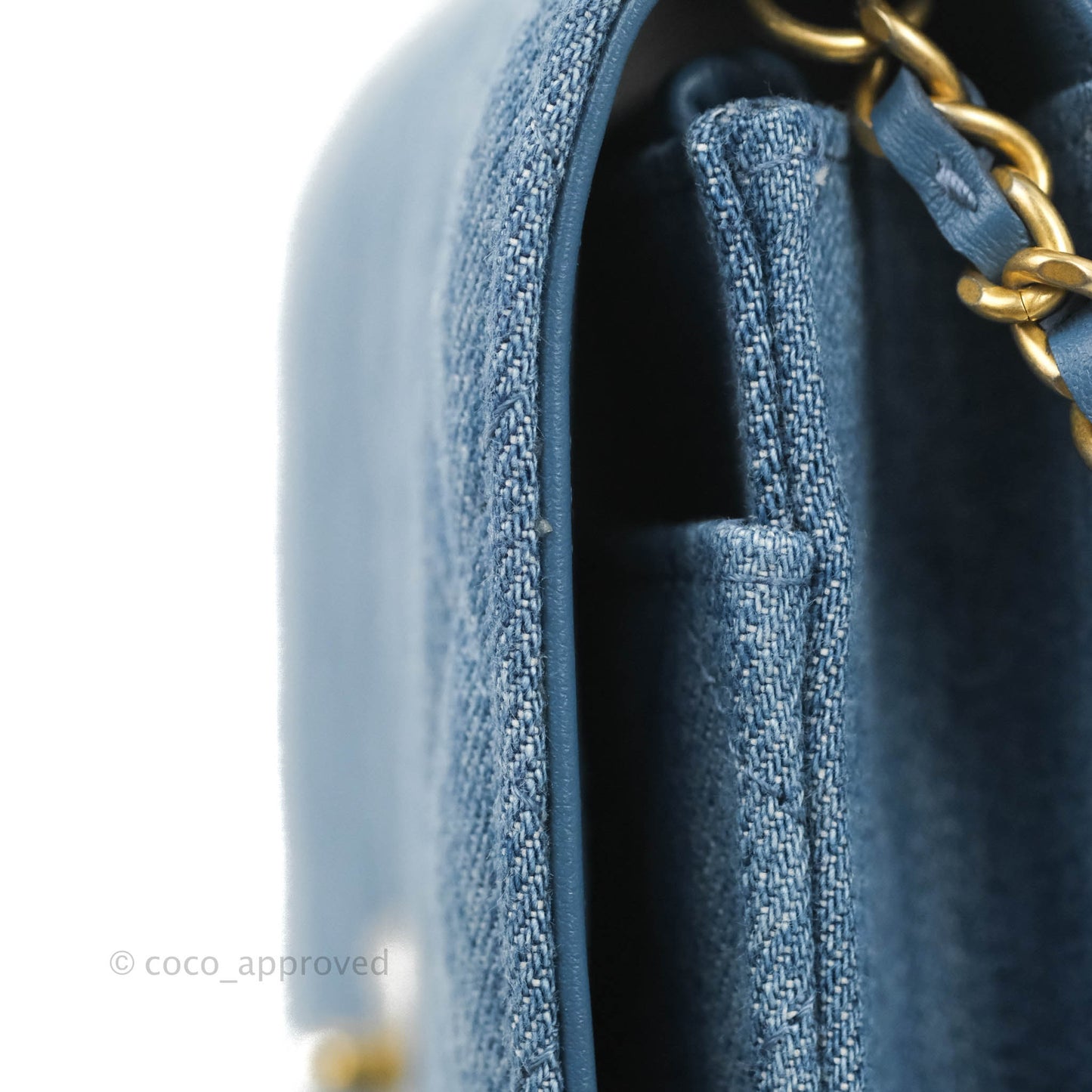Chanel Quilted Pearl Crush Wallet on Chain WOC Denim Aged Gold Hardware