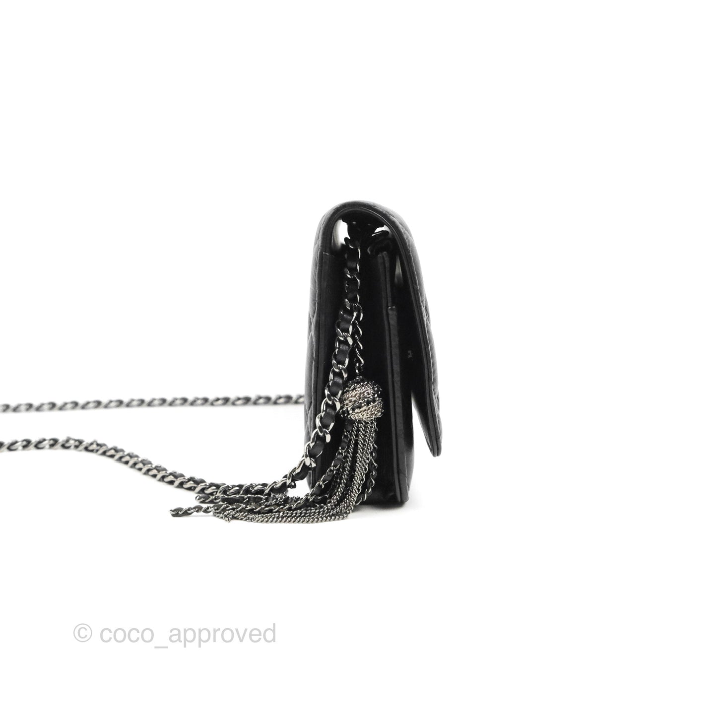 Chanel  Quilted Tassel Wallet On Chain WOC Black Aged Calfskin