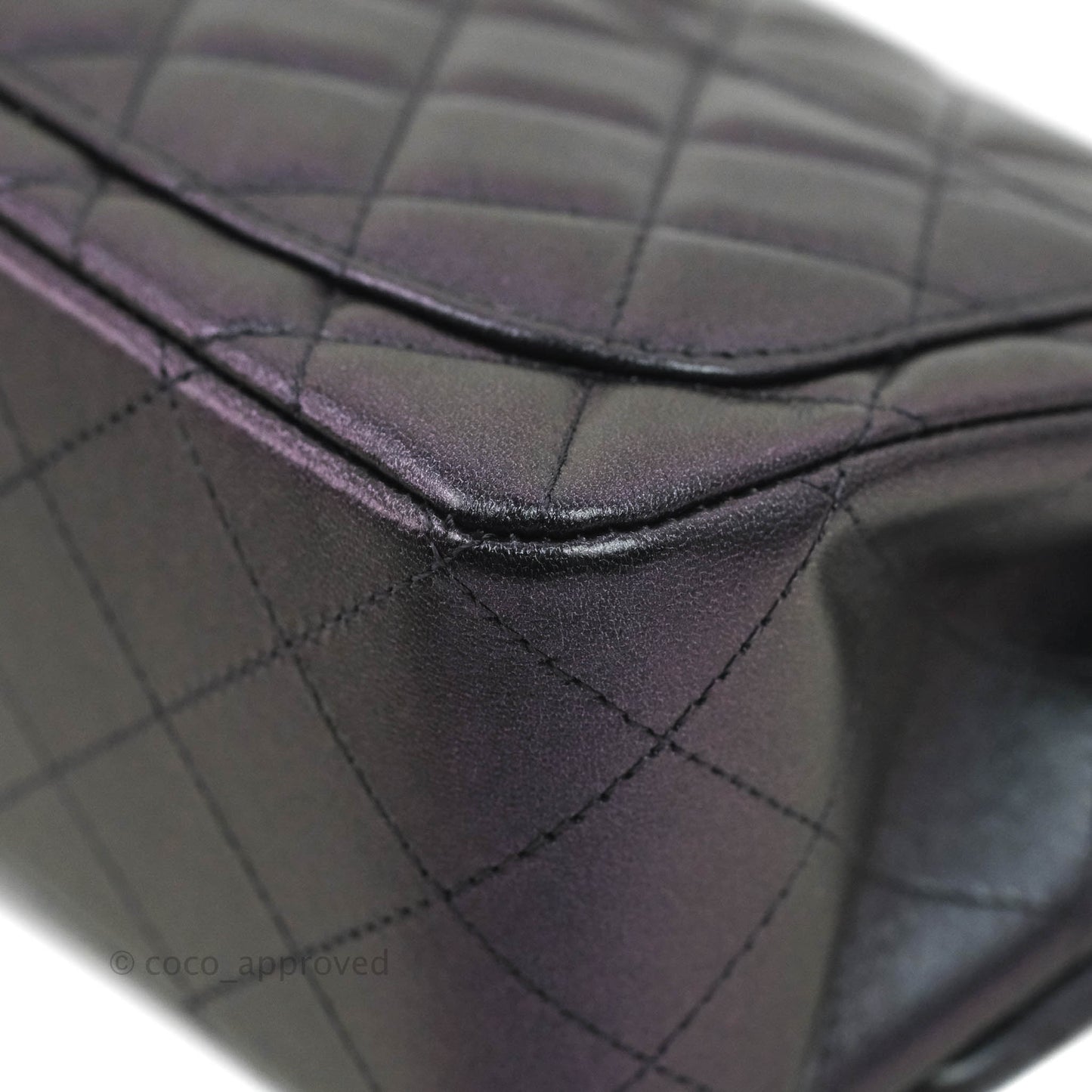 Chanel Mini Square Quilted Iridescent Purple Lambskin Gold Hardware