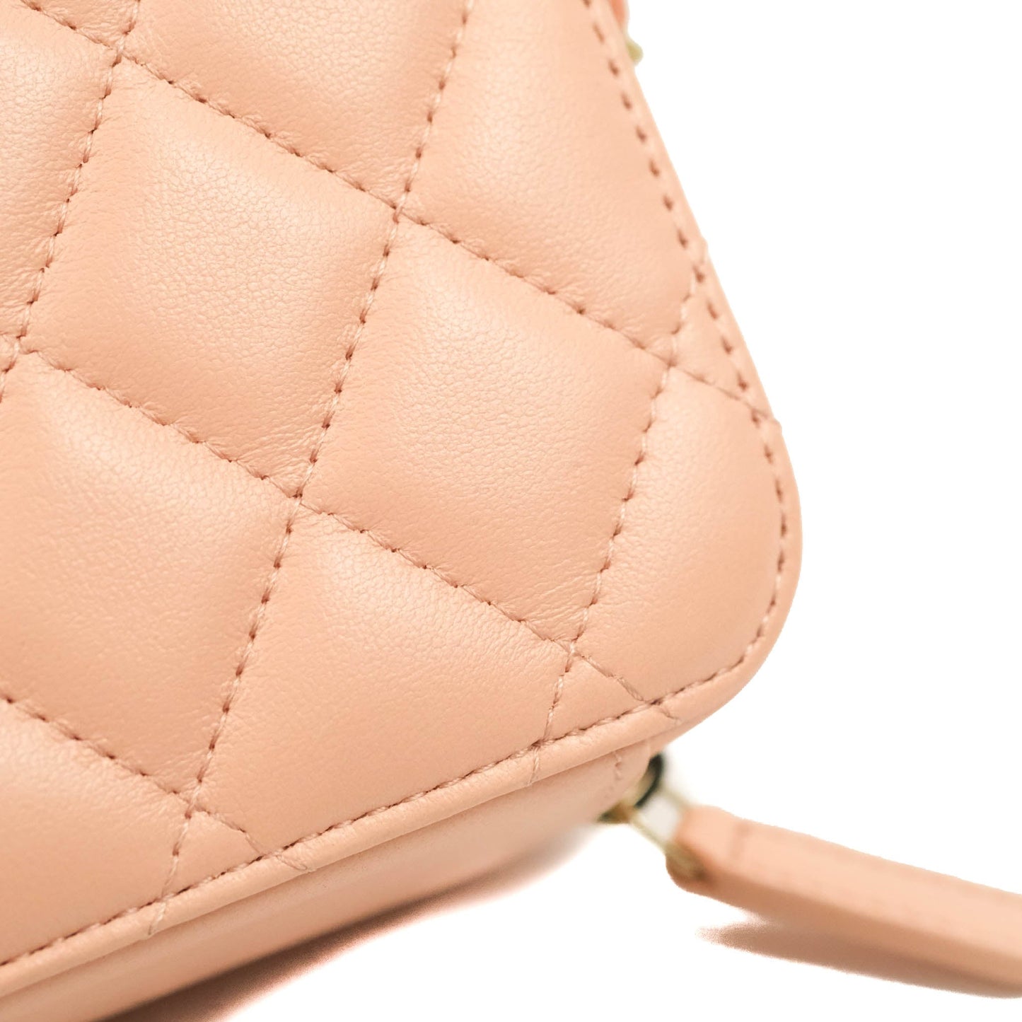 Chanel Mini Pearl Crush Quilted Camera Case Beige Pink Lambskin Aged Gold Hardware