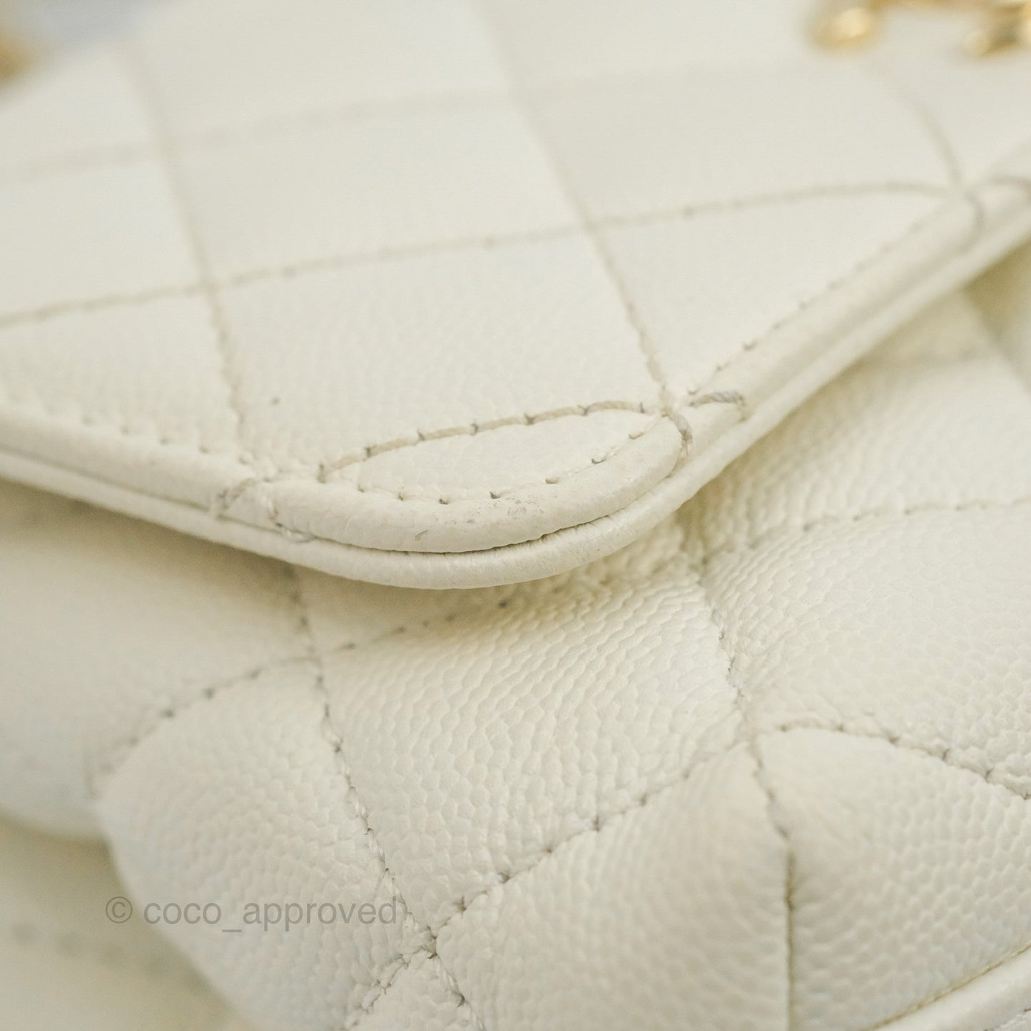 Chanel Mini Coco Handle Quilted Ivory Caviar Gold Hardware