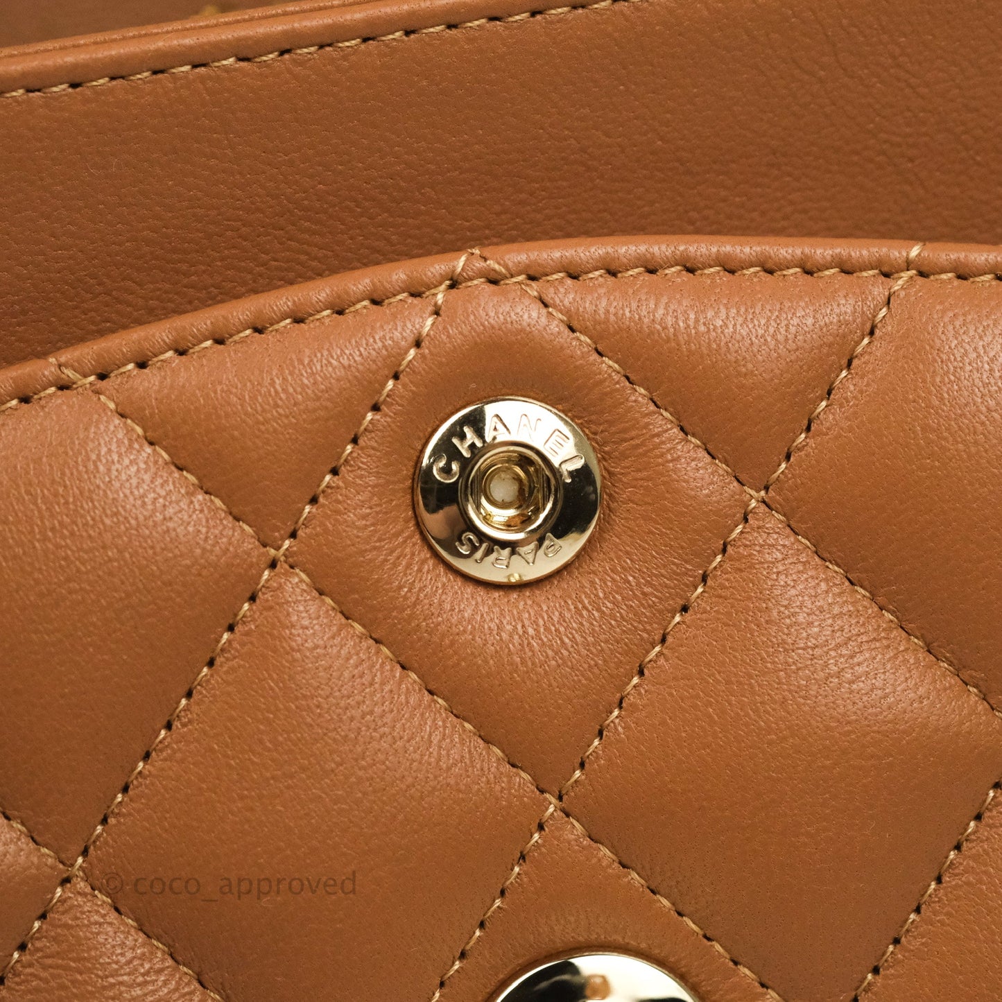 Chanel Small Classic Quilted Flap Dark Beige Caramel Lambskin Gold Hardware 22S