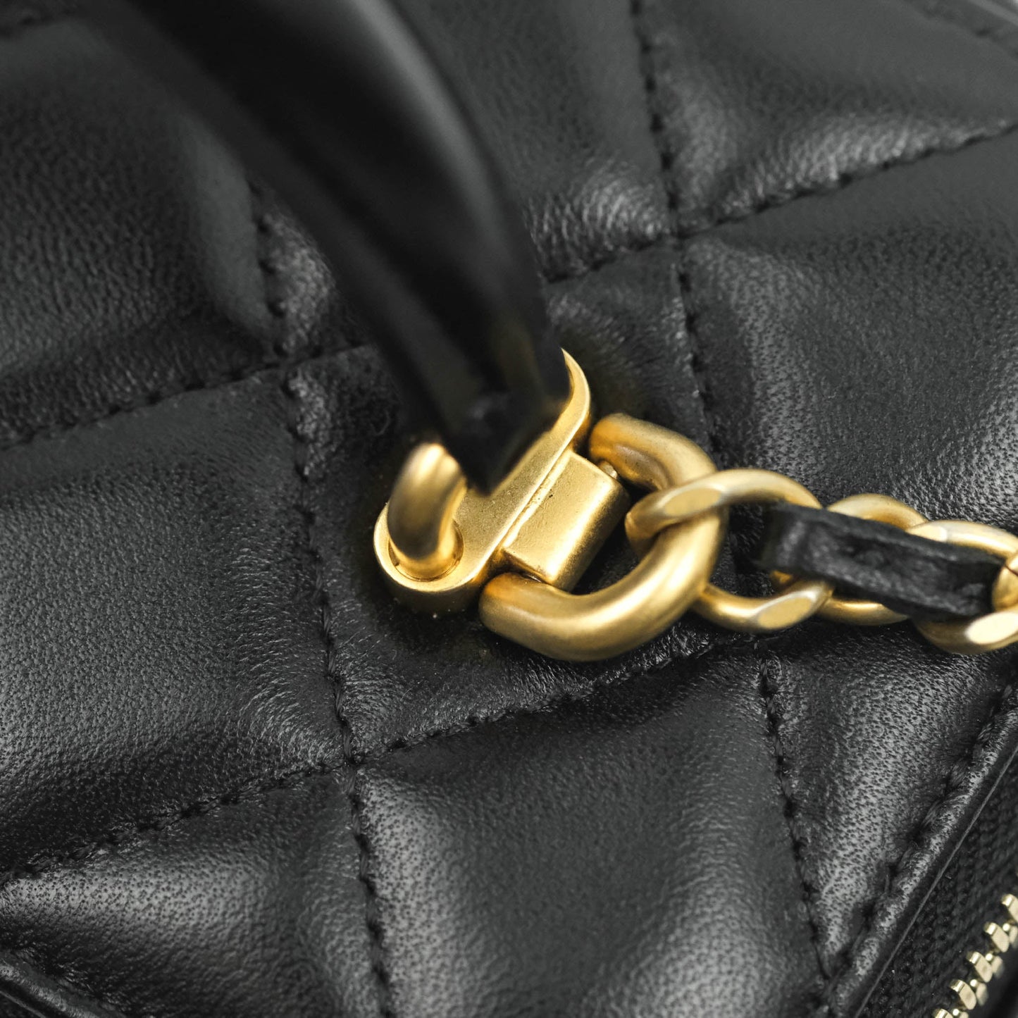 Chanel Classic Vanity Rectangular Top Handle With Chain Black Lambskin Aged Gold Hardware