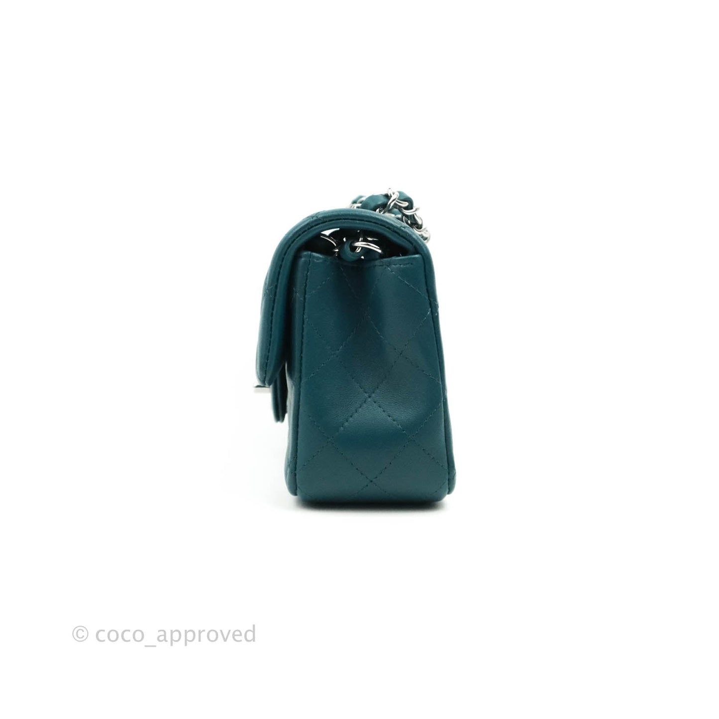 Chanel Quilted Mini Rectangular Lambskin Teal Silver Hardware