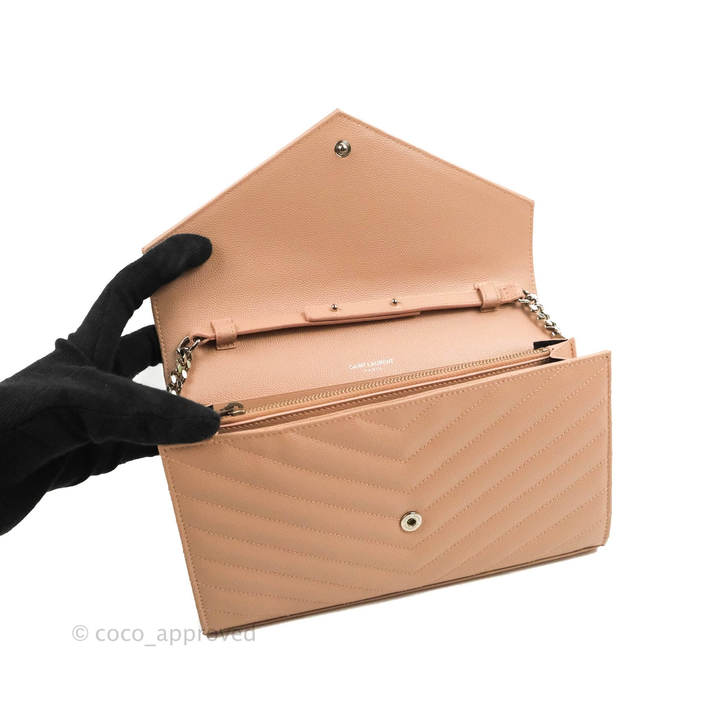 Saint Laurent Wallet on Chain Blush Pink Grained Leather Silver Hardware