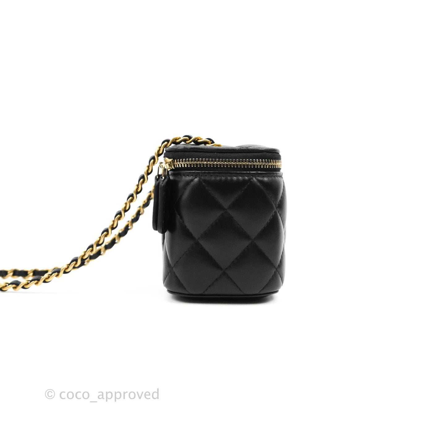 Chanel Classic Mini Pearl Crush Vanity With Chain Black Lambskin Aged Gold Hardware