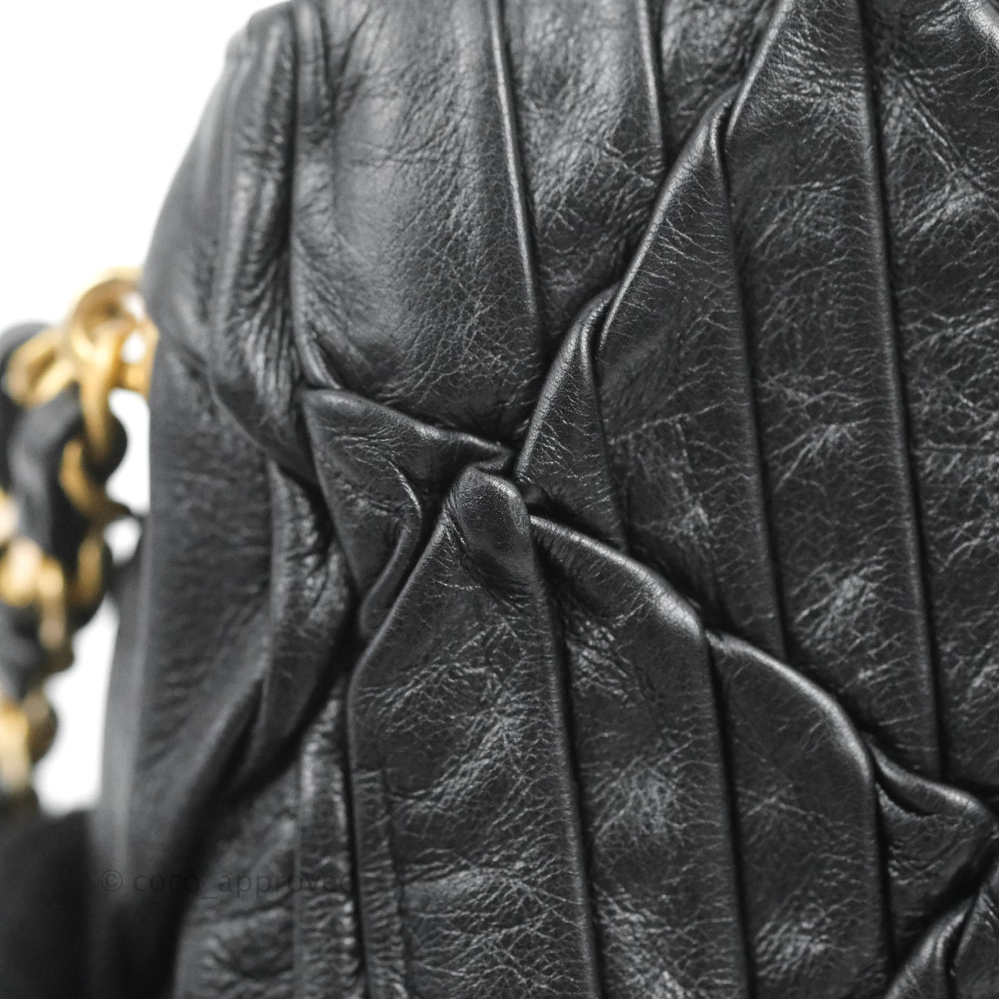 Chanel Small Coin Charm Flap Velvet Strap Black Lambskin Aged Gold Hardware