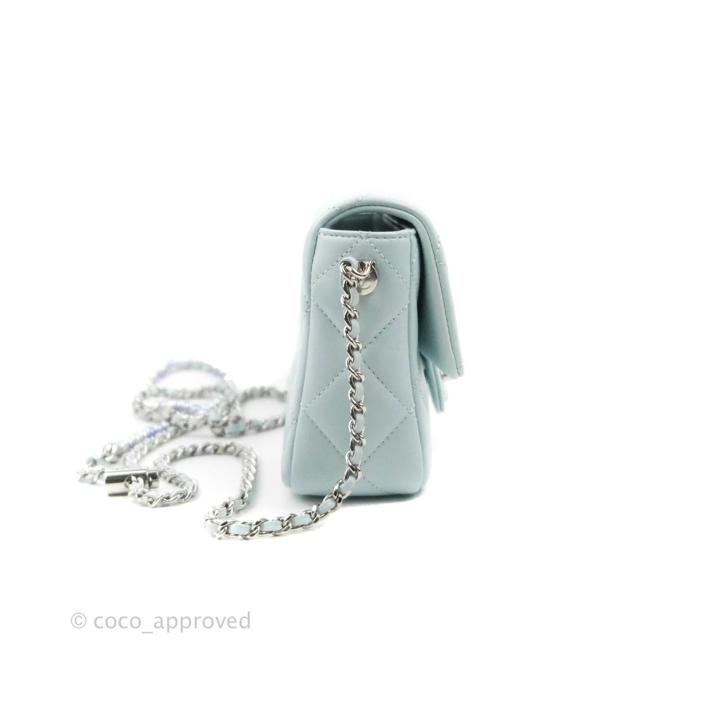 Chanel Quilted My Perfect Mini With Pearl Blue Lambskin Silver Hardware