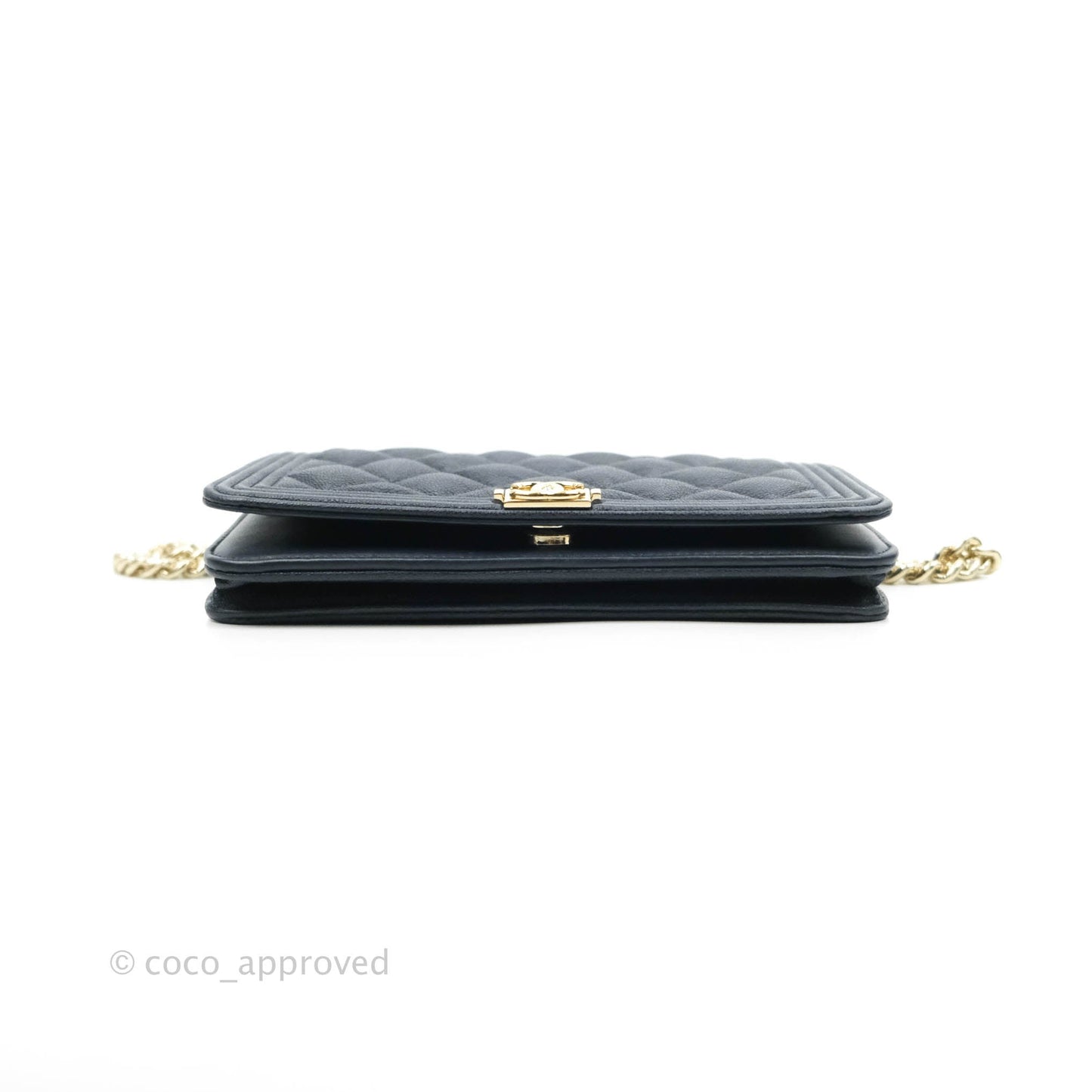 Chanel Quilted Boy Wallet on Chain WOC Navy Caviar Gold Hardware