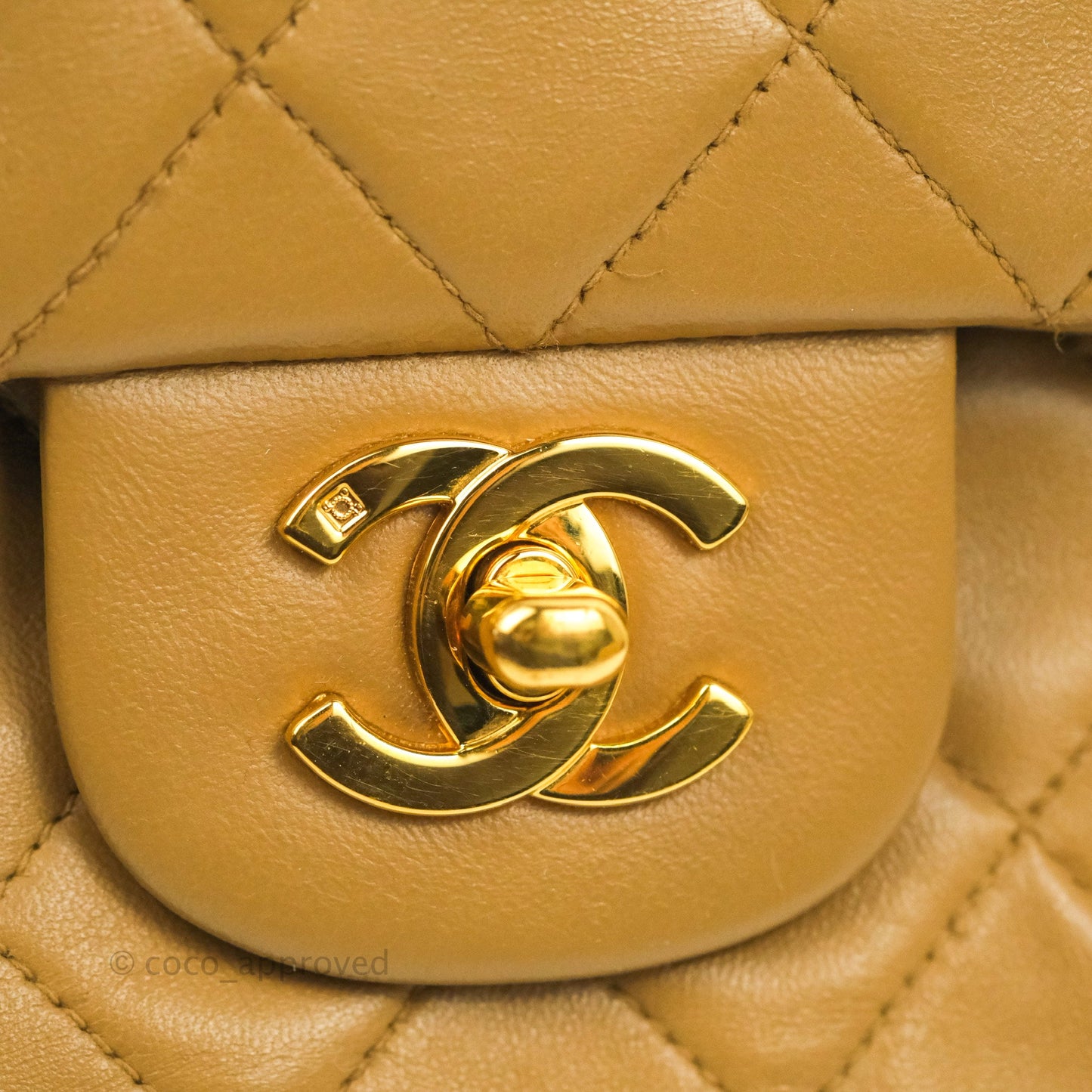 Chanel Vintage Classic M/L Medium Double Flap Bag Dark Beige Lambskin 24K Gold Hardware