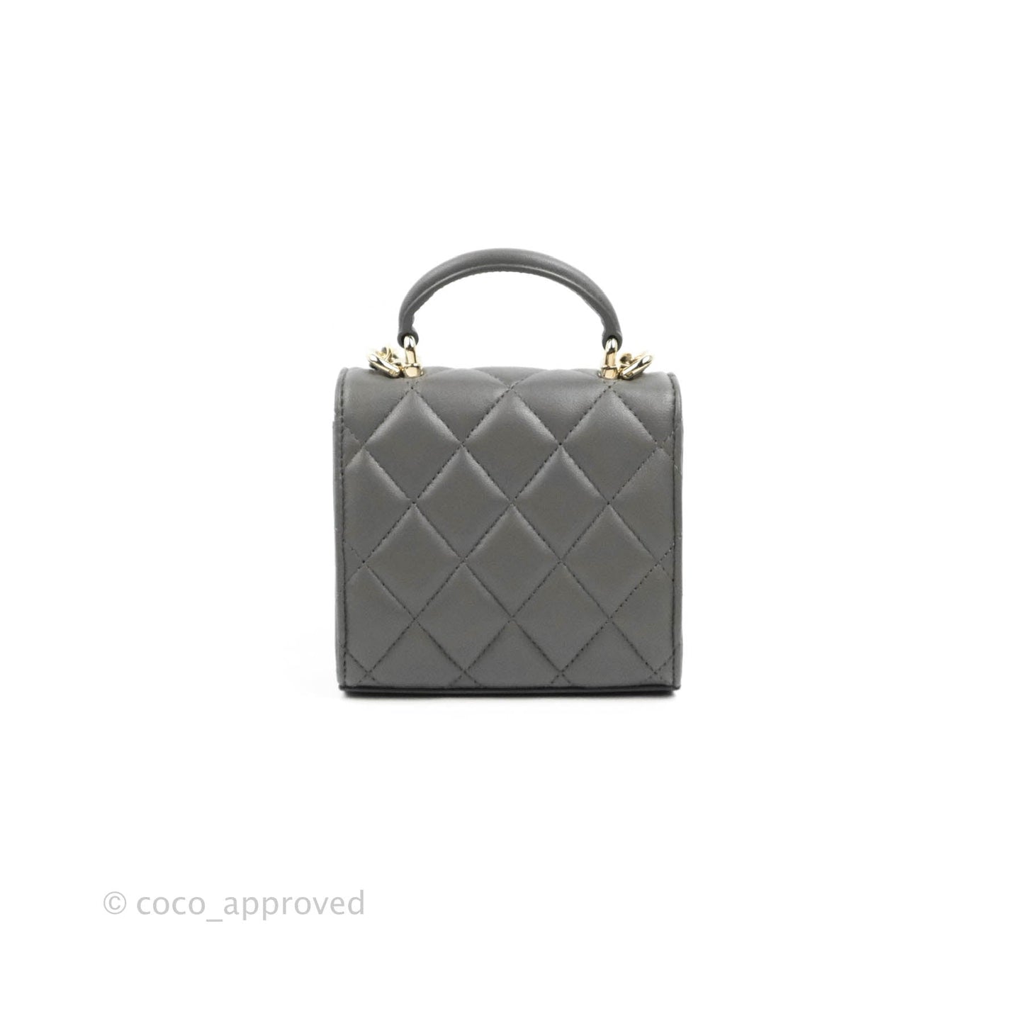 Chanel Mini Handle Clutch With Chain Grey Lambskin Gold Hardware
