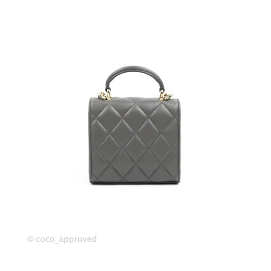 Chanel Mini Handle Clutch With Chain Grey Lambskin Gold Hardware