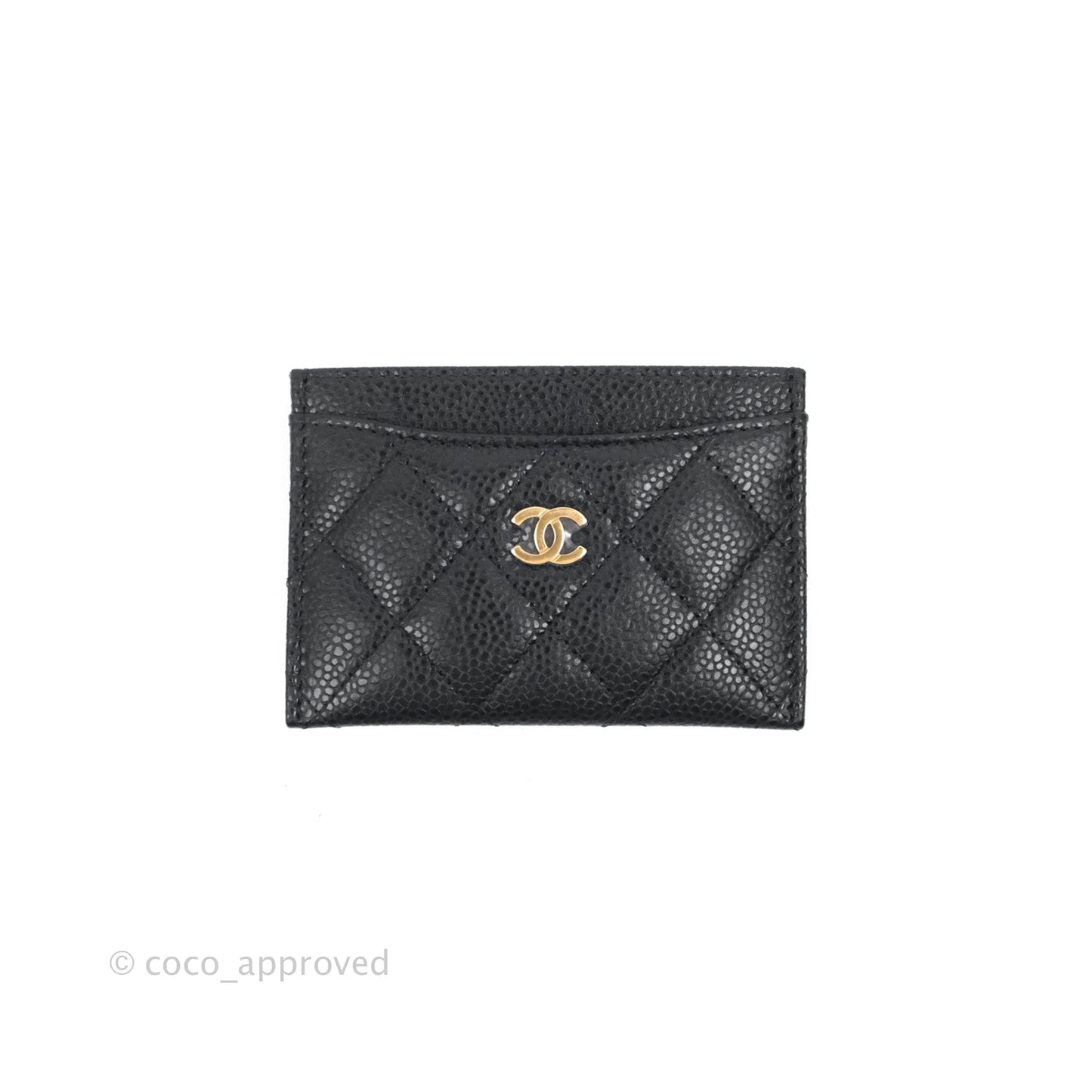 Chanel Classic Flat Card Holder Black Caviar Gold Hardware