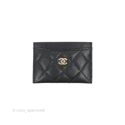 Chanel Classic Flat Card Holder Black Caviar Gold Hardware