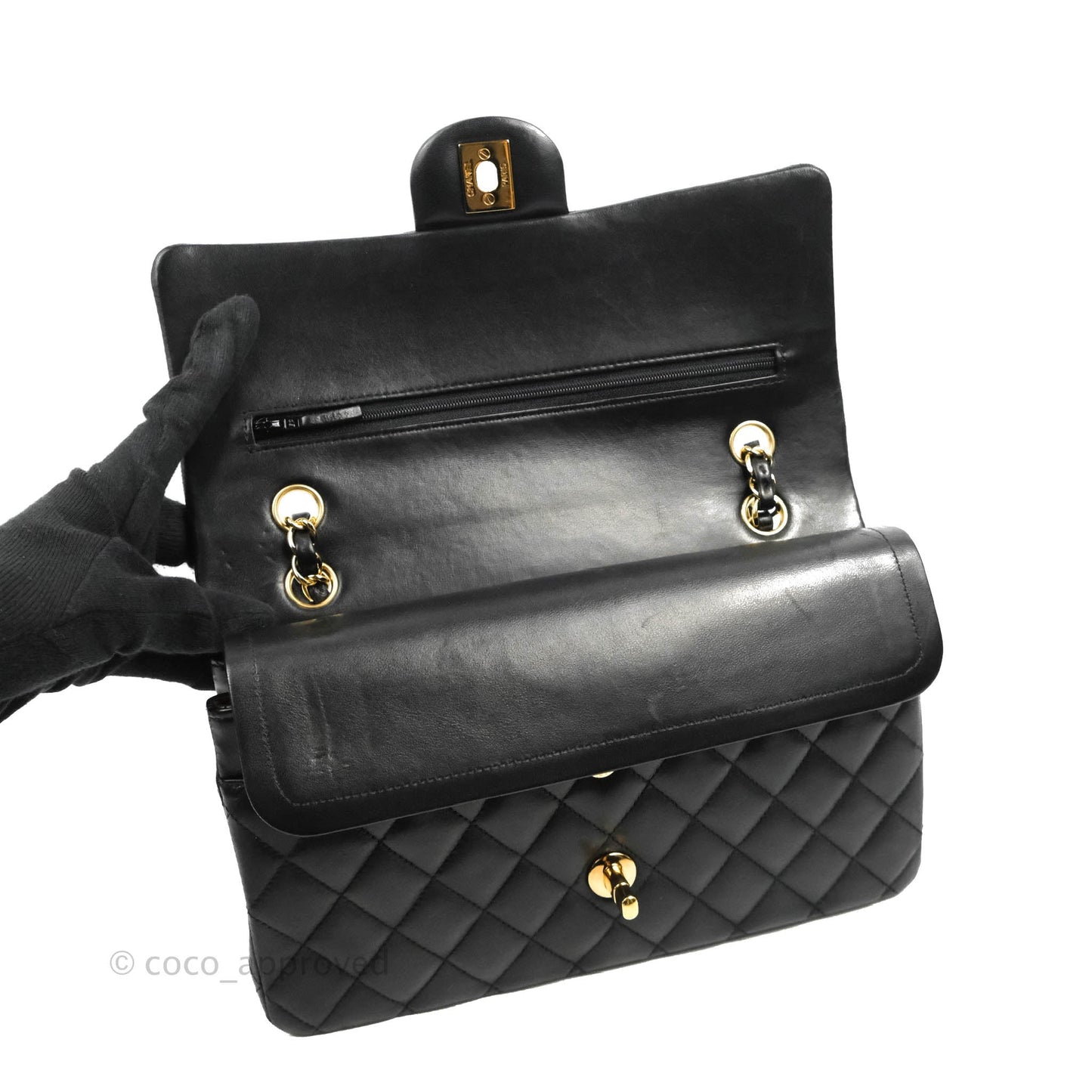 Chanel Classic M/L Medium Flap Quilted Black Lambskin Gold Hardware