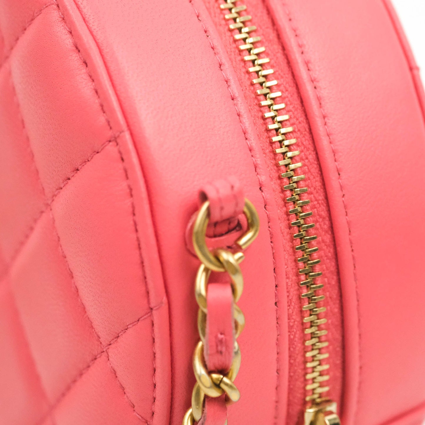 Chanel Quilted Round Pearl Crush Clutch With Chain Pink Lambskin Aged Gold Hardware